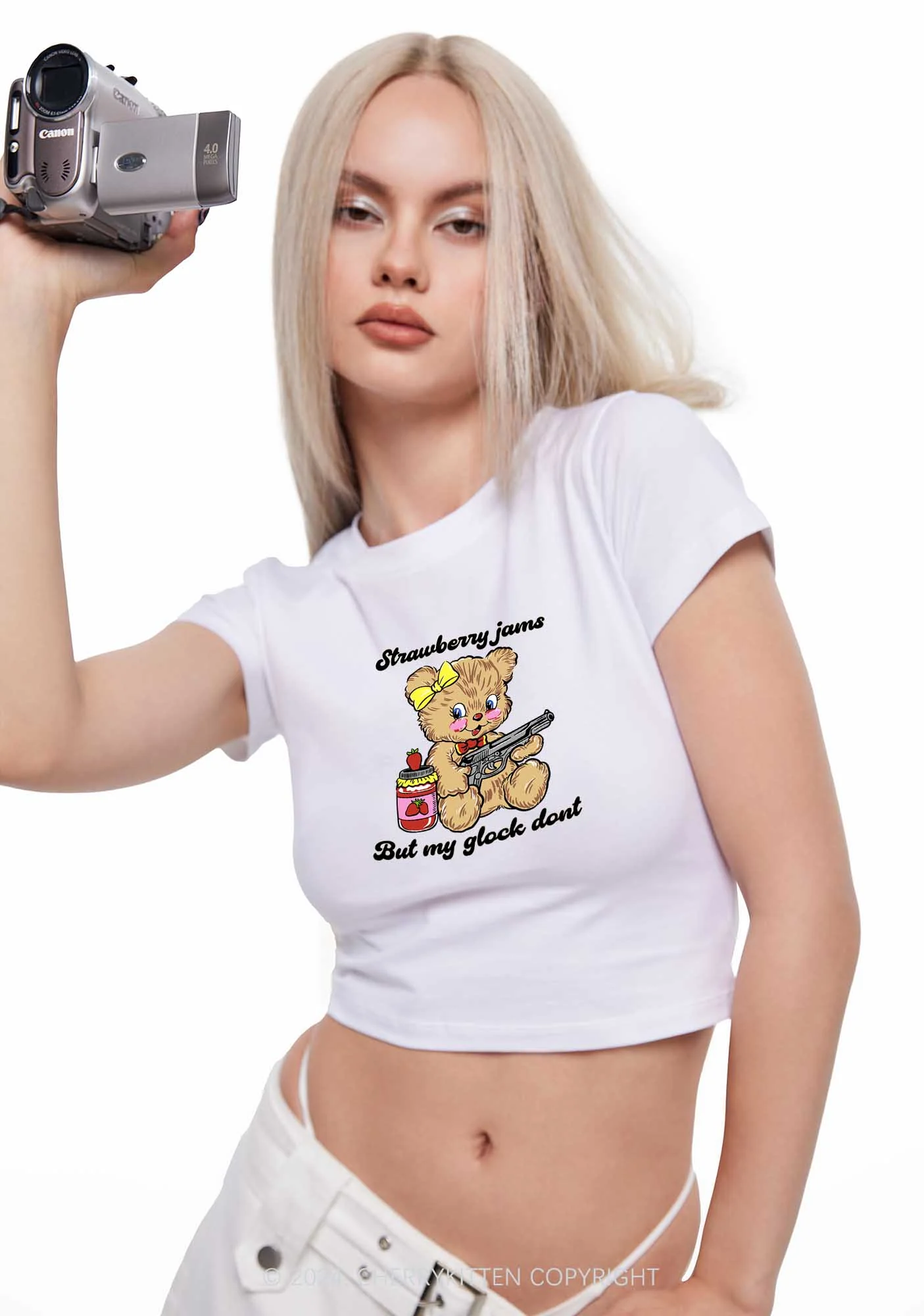 Strawberry Jams Bear Y2K Baby Tee Cherrykitten - Image 2