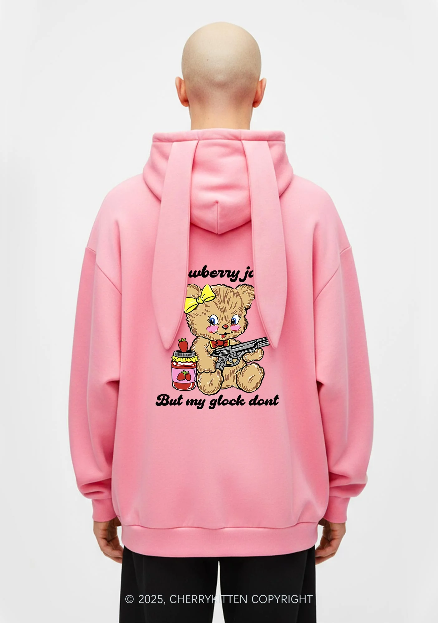 Strawberry Jams Bear Y2K Bunny Ear Zip Hoodie Cherrykitten - Image 2