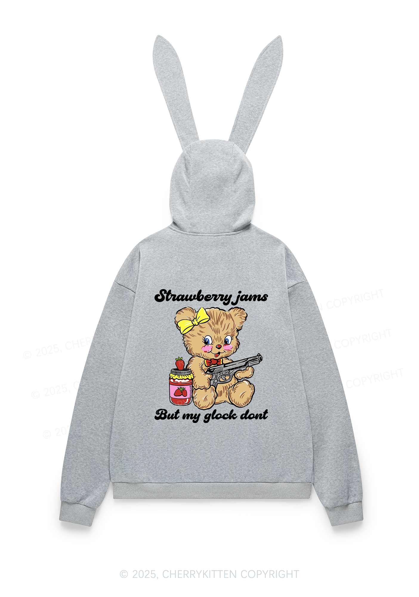 Strawberry Jams Bear Y2K Bunny Ear Zip Hoodie Cherrykitten - Image 3