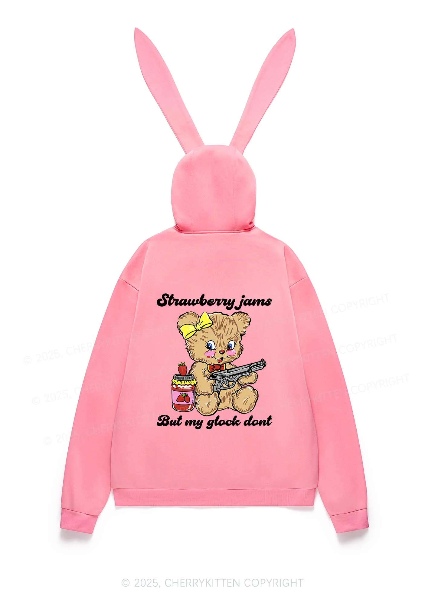 Strawberry Jams Bear Y2K Bunny Ear Zip Hoodie Cherrykitten - Image 4