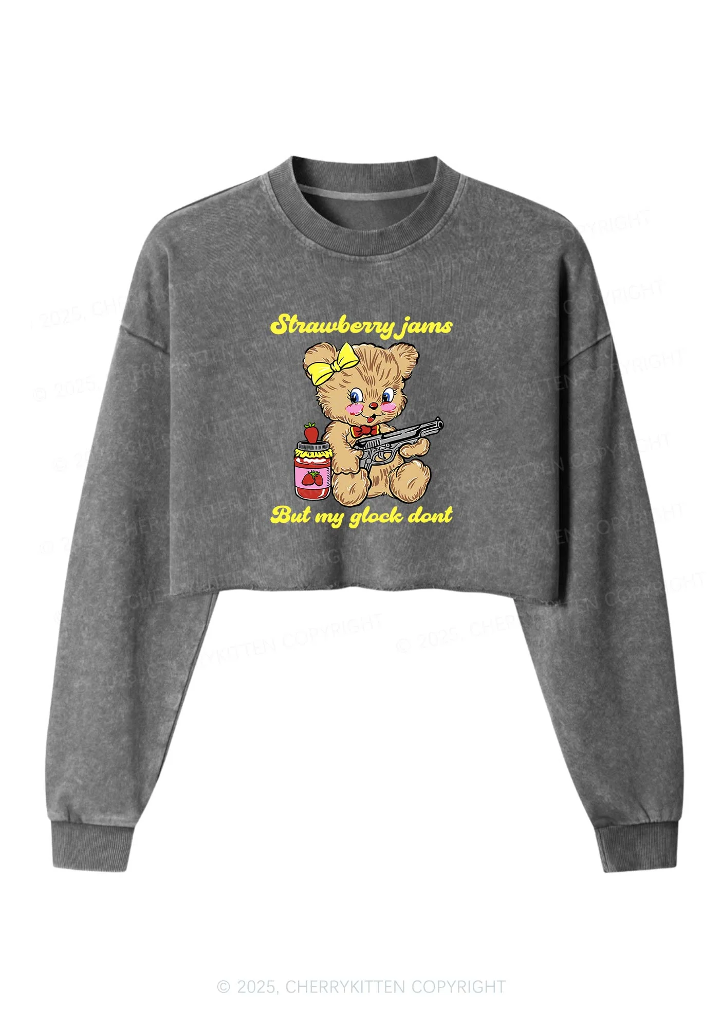 Strawberry Jams Bear Y2K Crop Washed Sweatshirts Cherrykitten - Image 4