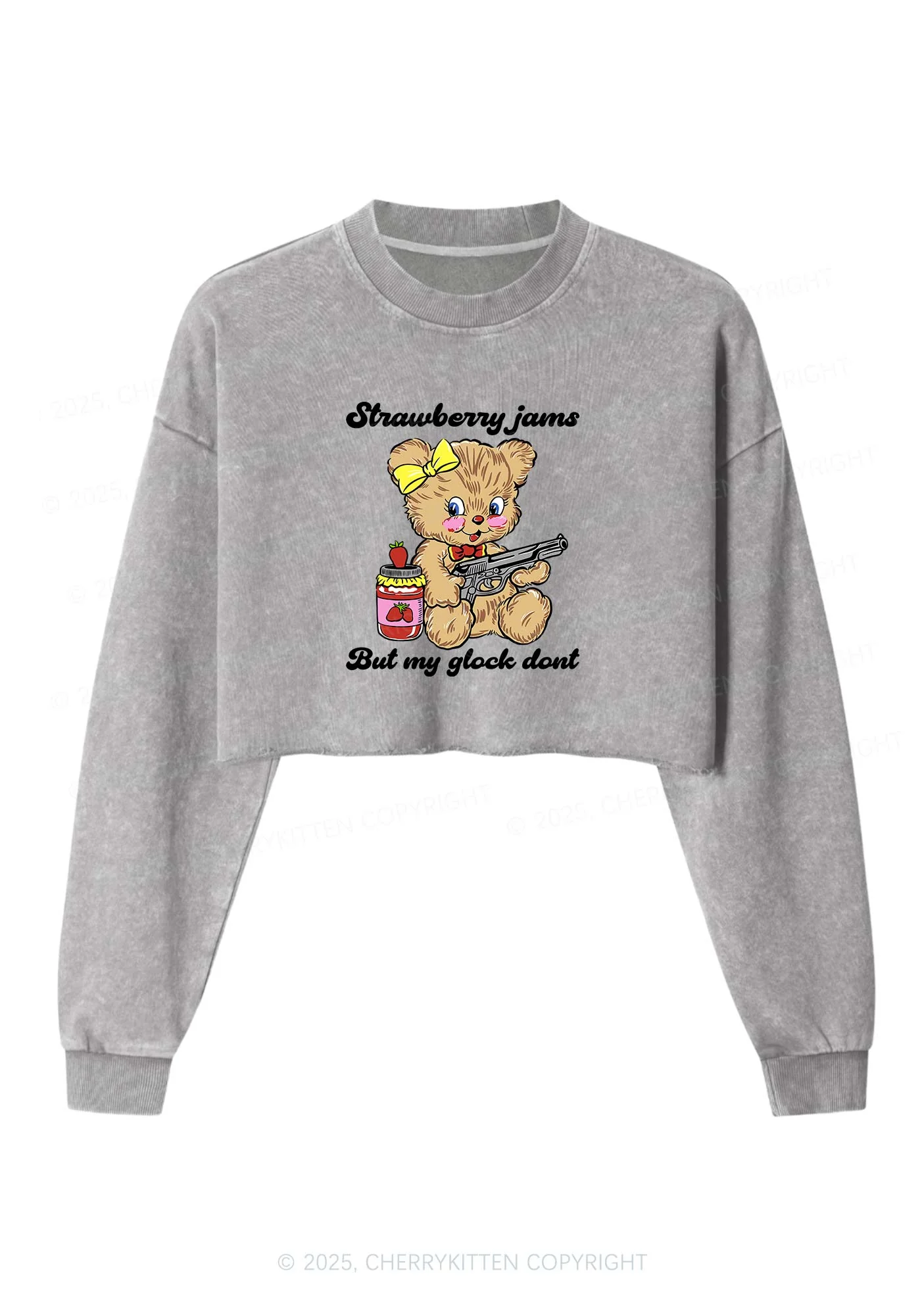 Strawberry Jams Bear Y2K Crop Washed Sweatshirts Cherrykitten - Image 5