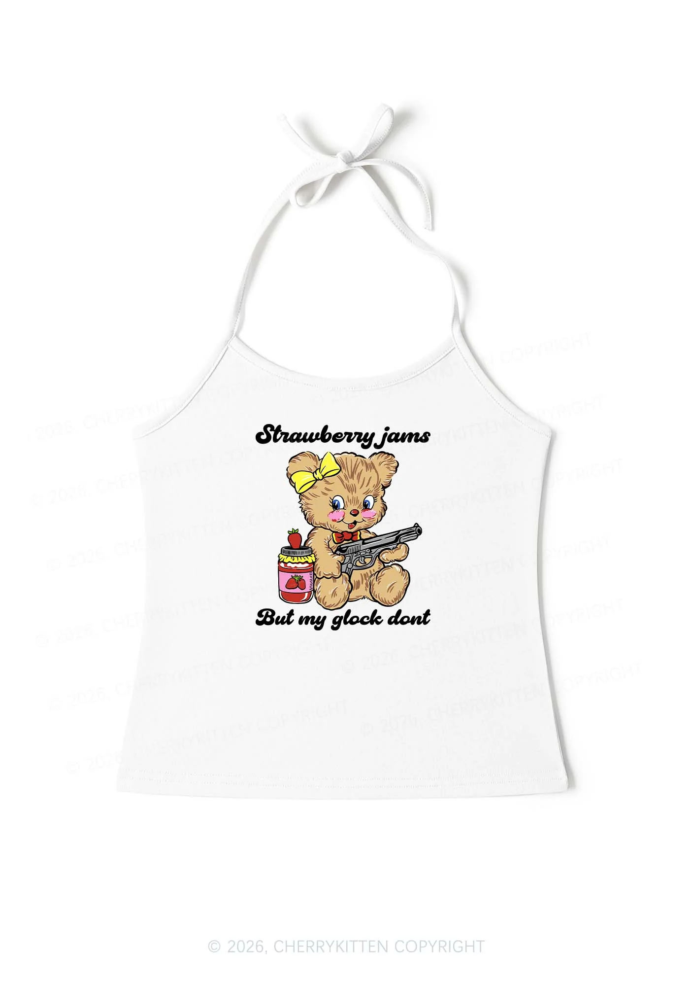 Strawberry Jams Bear Y2K Halter Neck Cami Cherrykitten - Image 3