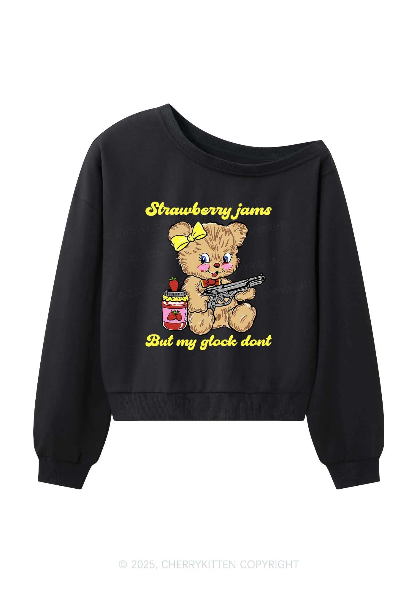 Strawberry Jams Bear Y2K Off Shoulder Sweatshirts Cherrykitten - Image 3