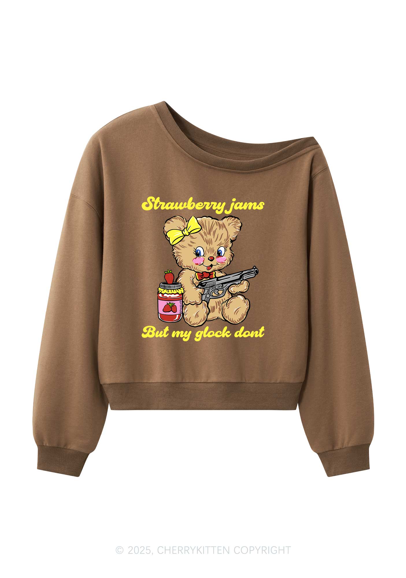 Strawberry Jams Bear Y2K Off Shoulder Sweatshirts Cherrykitten - Image 4