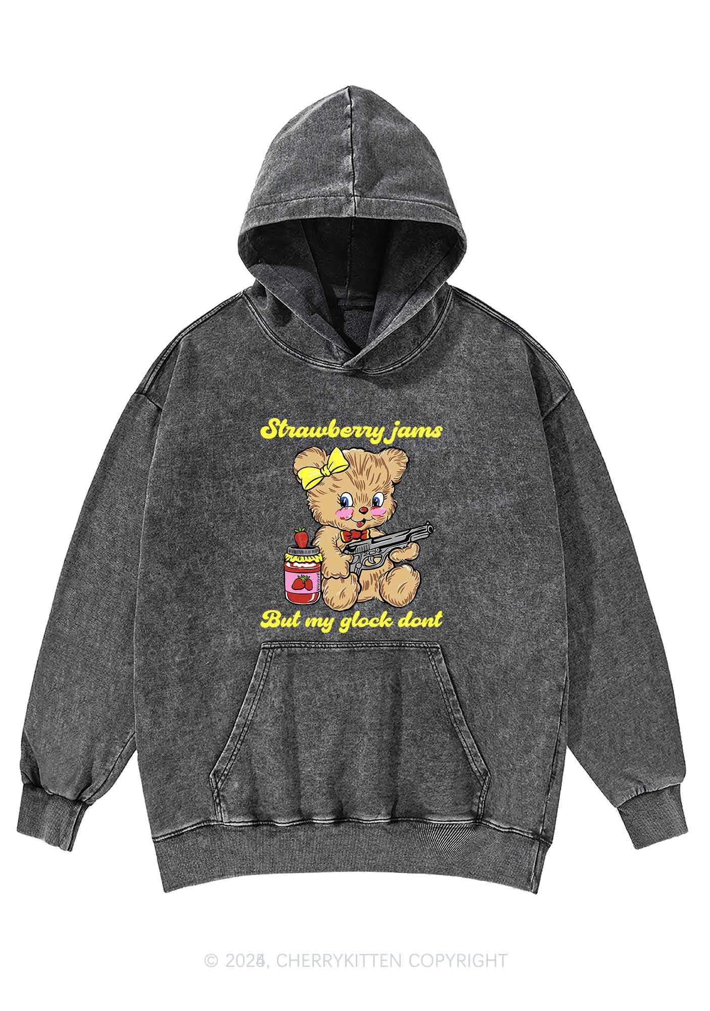 Strawberry Jams Bear Y2K Washed Hoodie Cherrykitten - Image 4