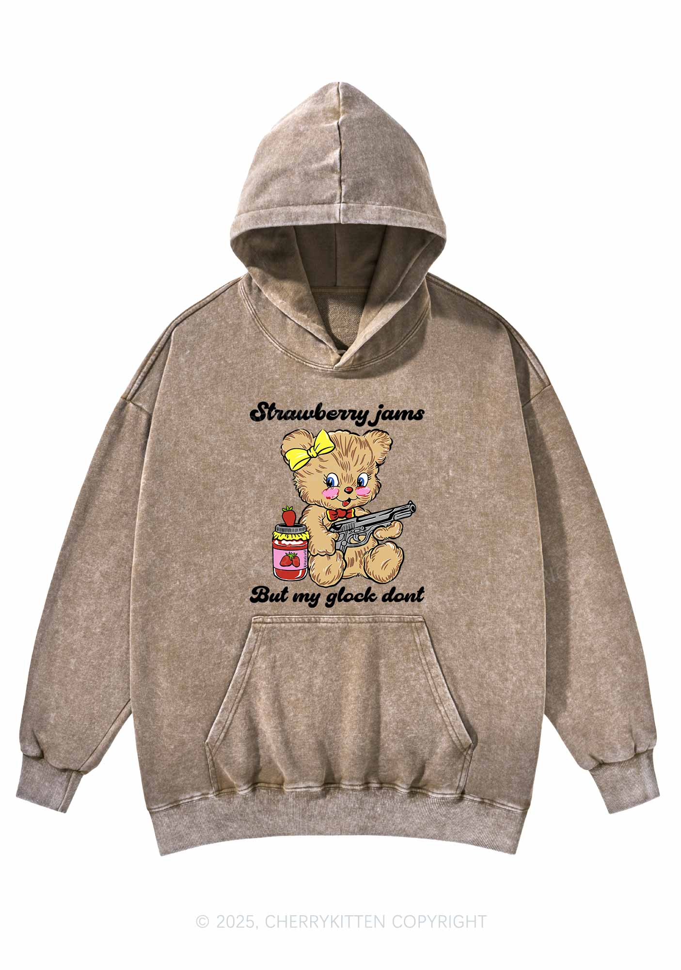 Strawberry Jams Bear Y2K Washed Hoodie Cherrykitten - Image 5