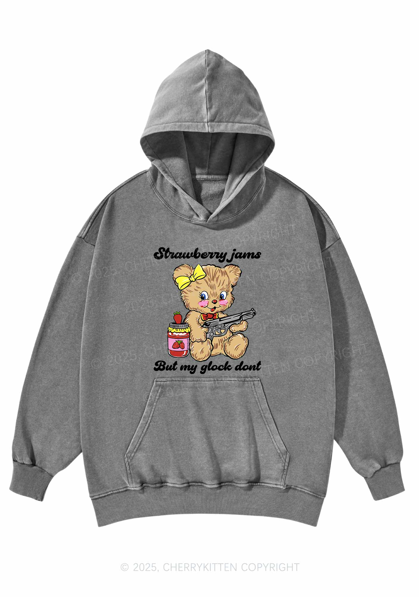 Strawberry Jams Bear Y2K Washed Hoodie Cherrykitten - Image 6