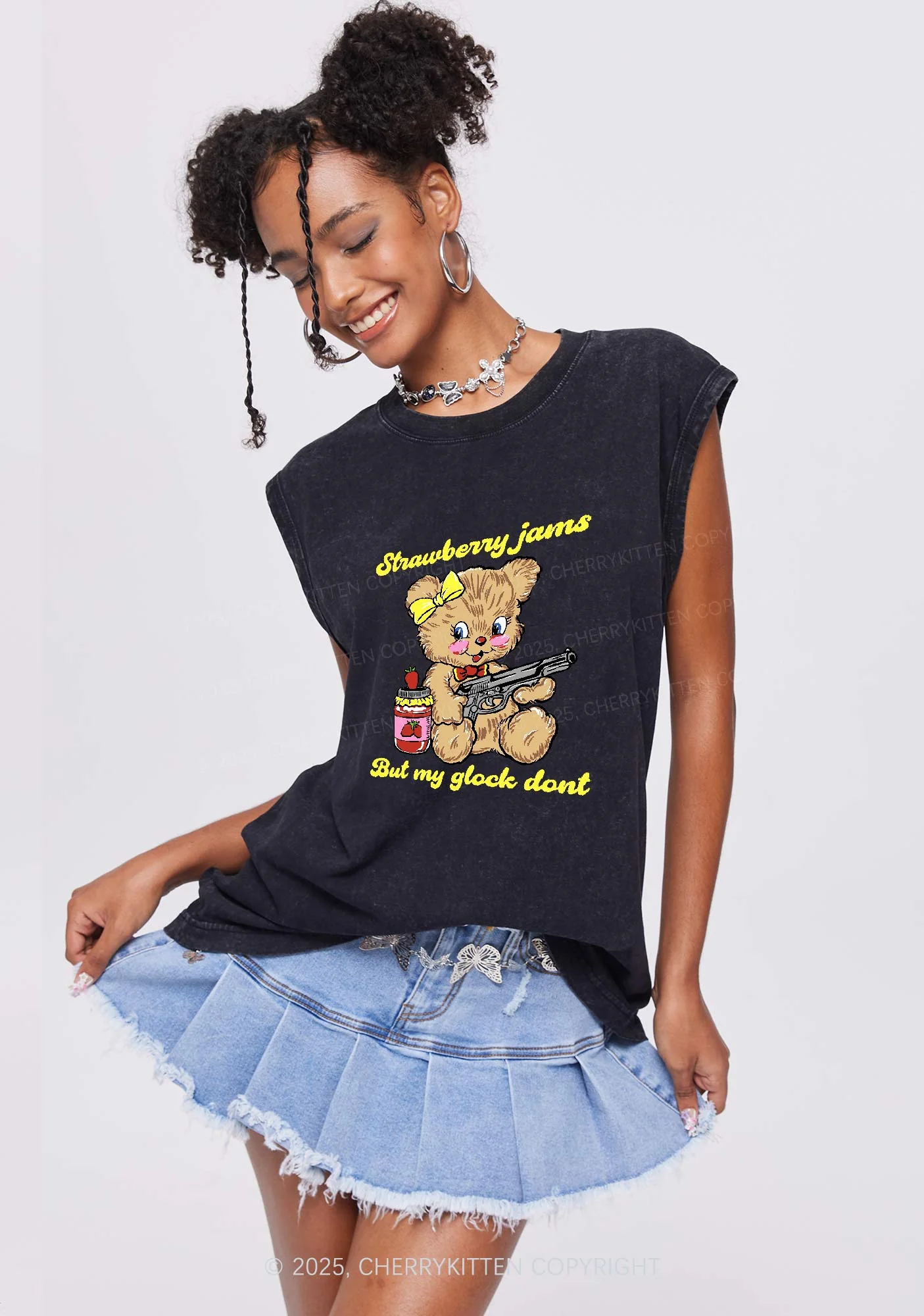 Strawberry Jams Bear Y2K Washed Tank Cherrykitten - Image 2