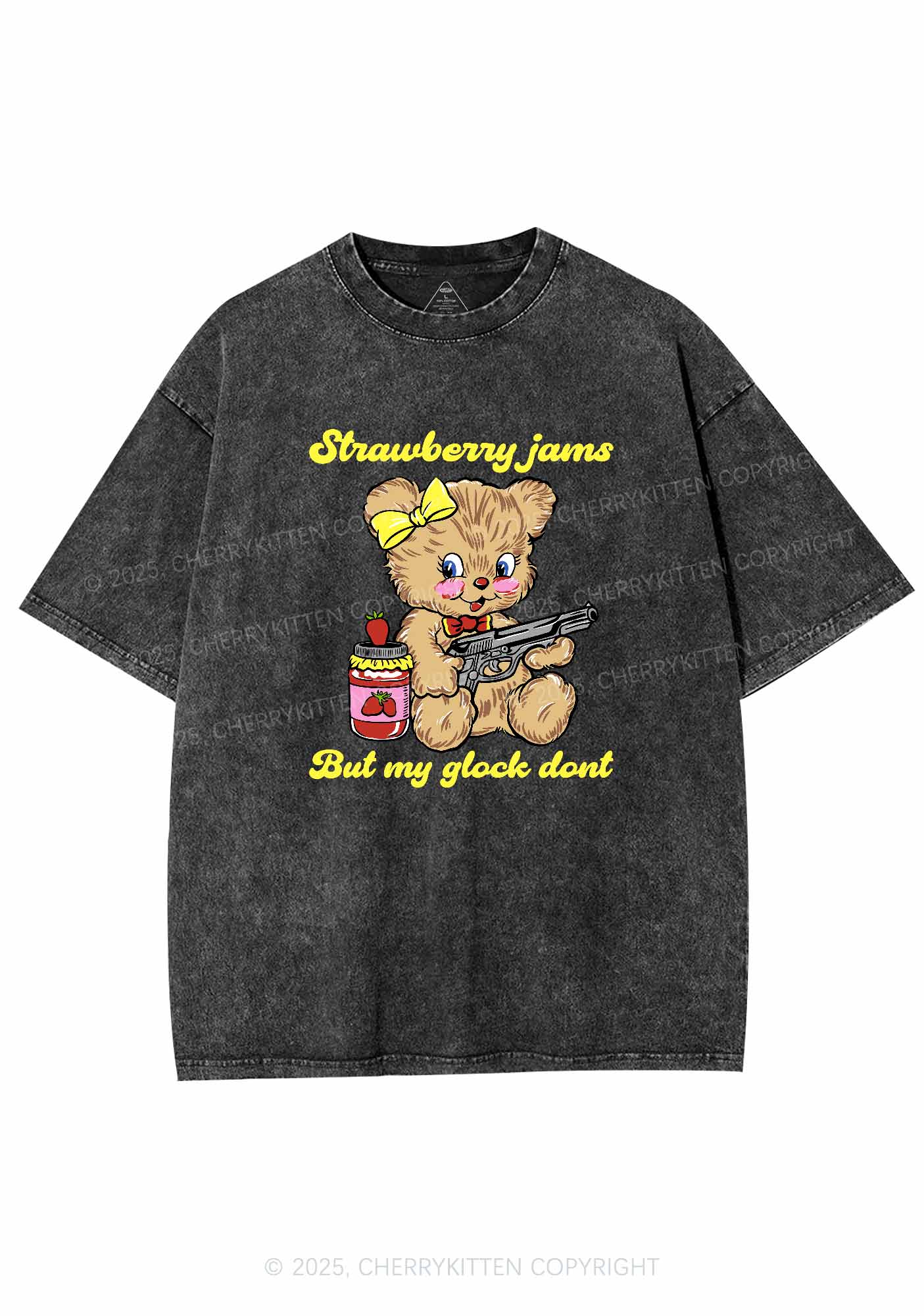 Strawberry Jams Bear Y2K Washed Tee Cherrykitten - Image 3