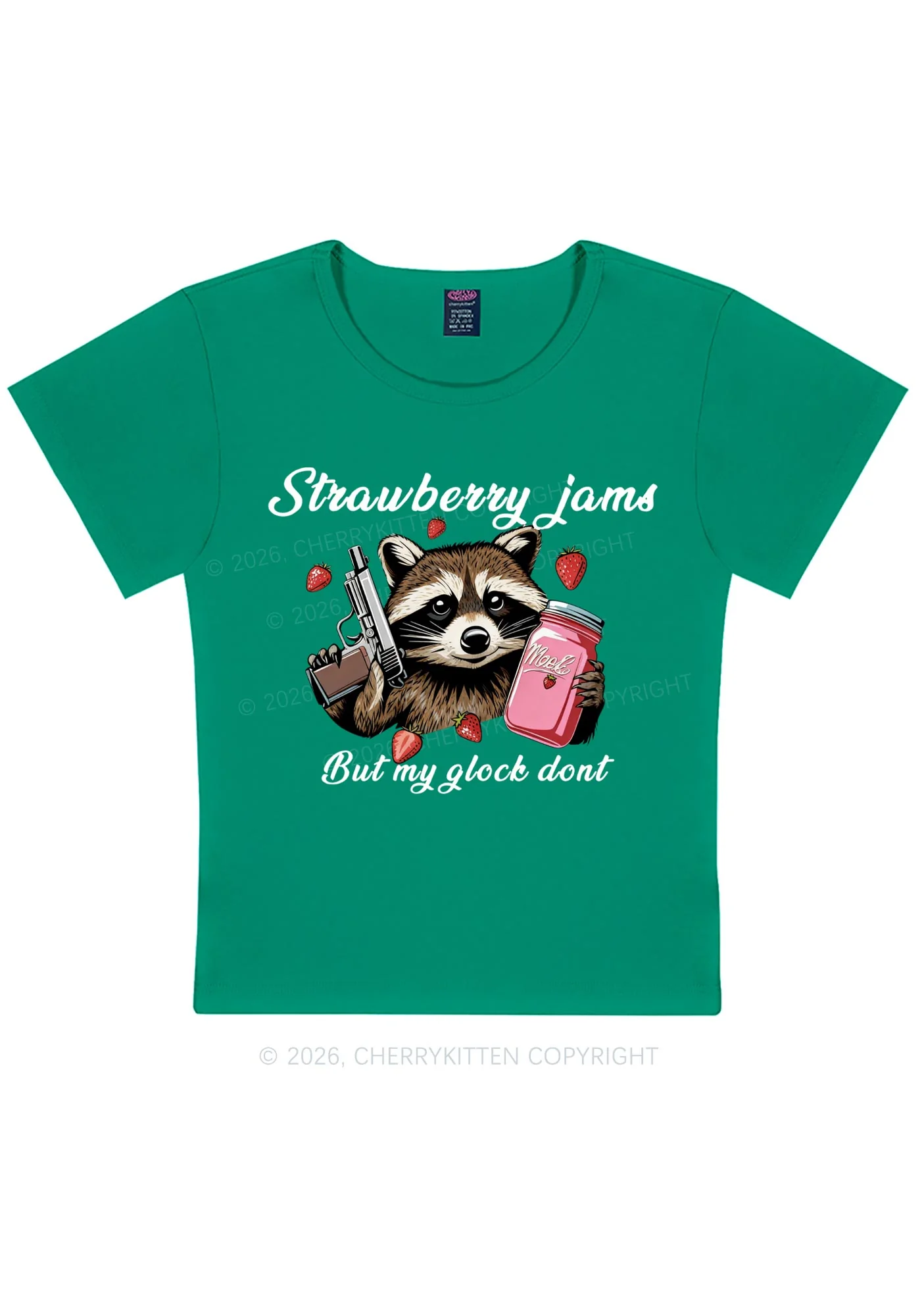 Strawberry Jams Raccoon Y2K Baby Tee Cherrykitten - Image 10