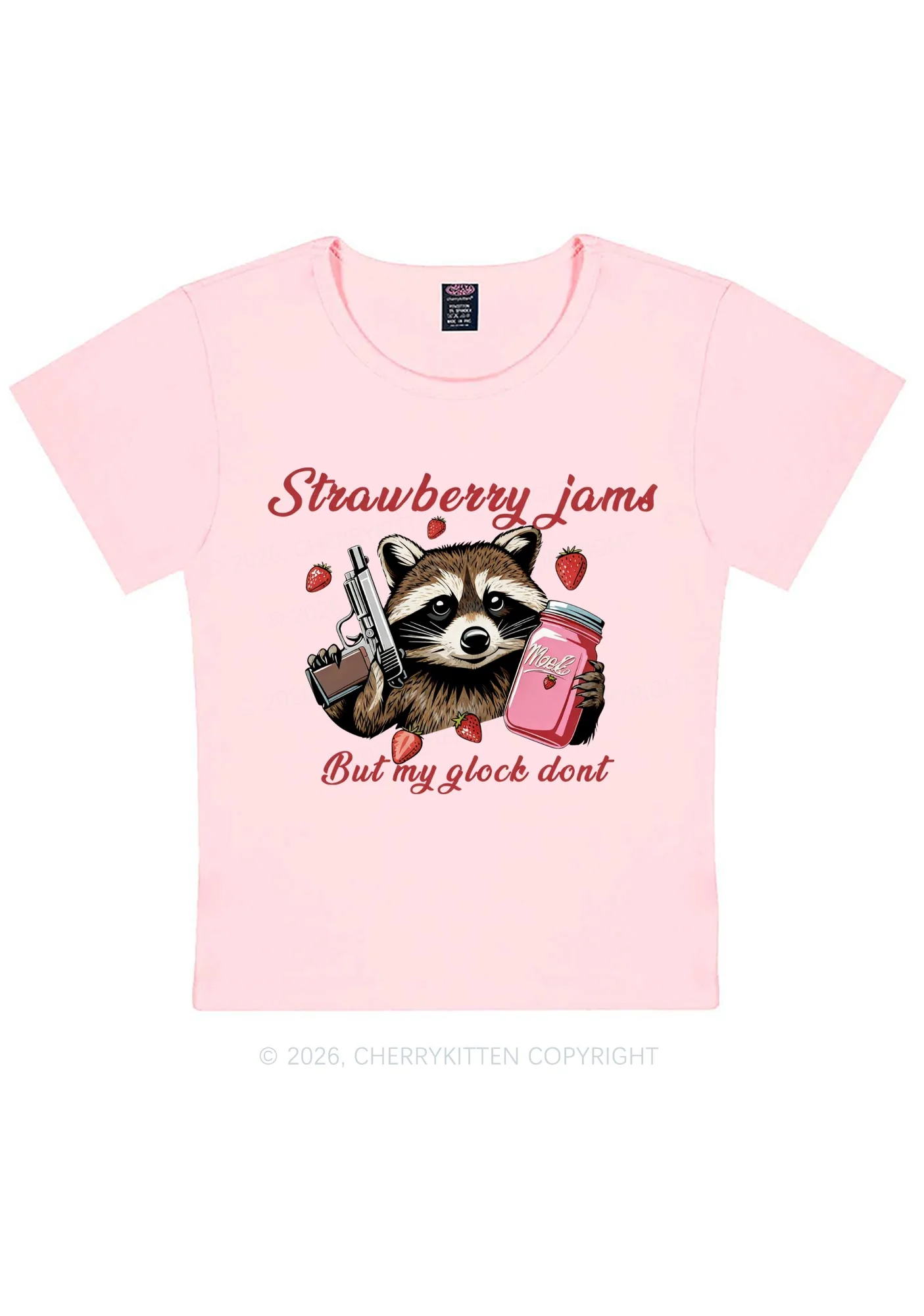 Strawberry Jams Raccoon Y2K Baby Tee Cherrykitten - Image 11
