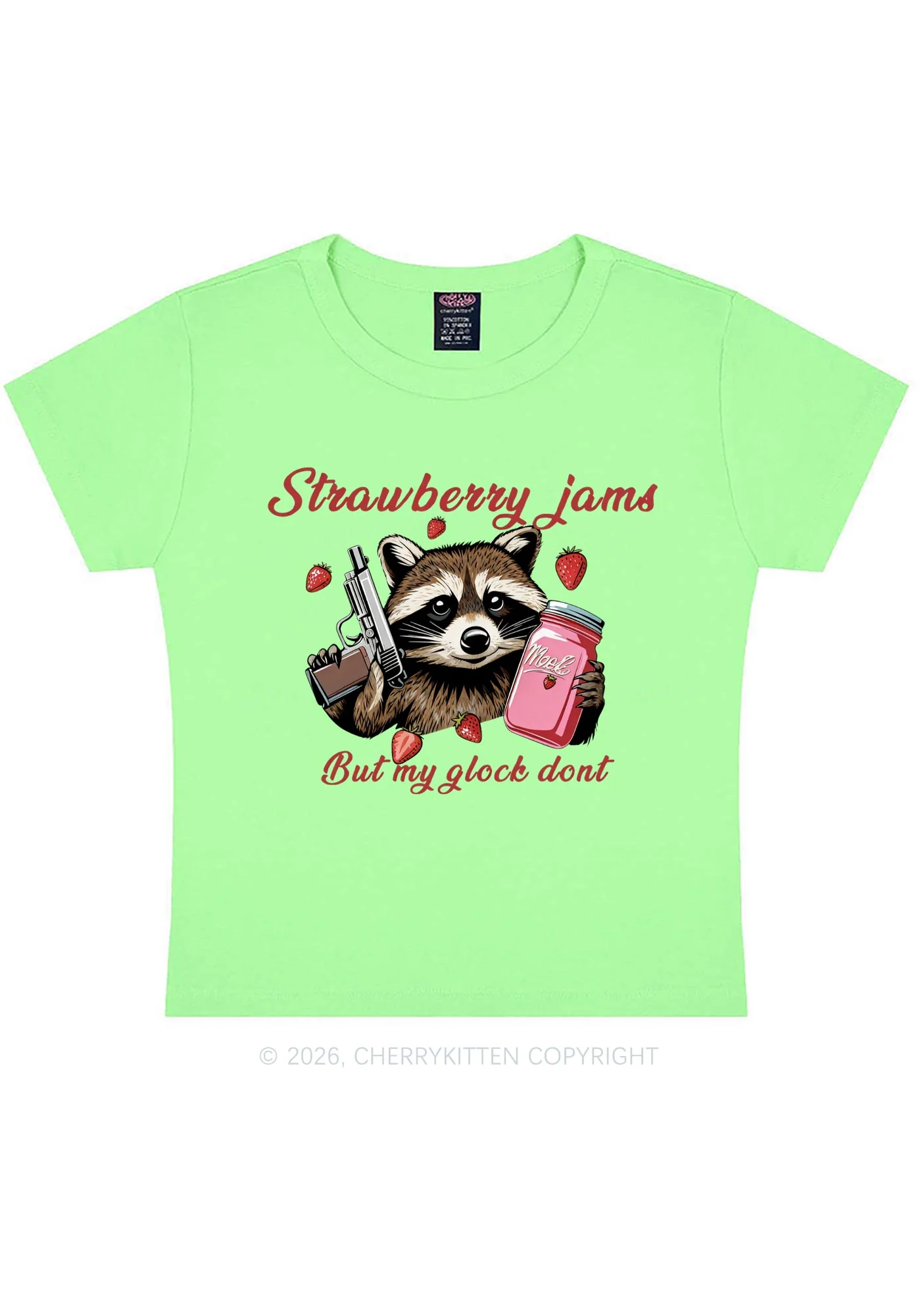 Strawberry Jams Raccoon Y2K Baby Tee Cherrykitten - Image 12