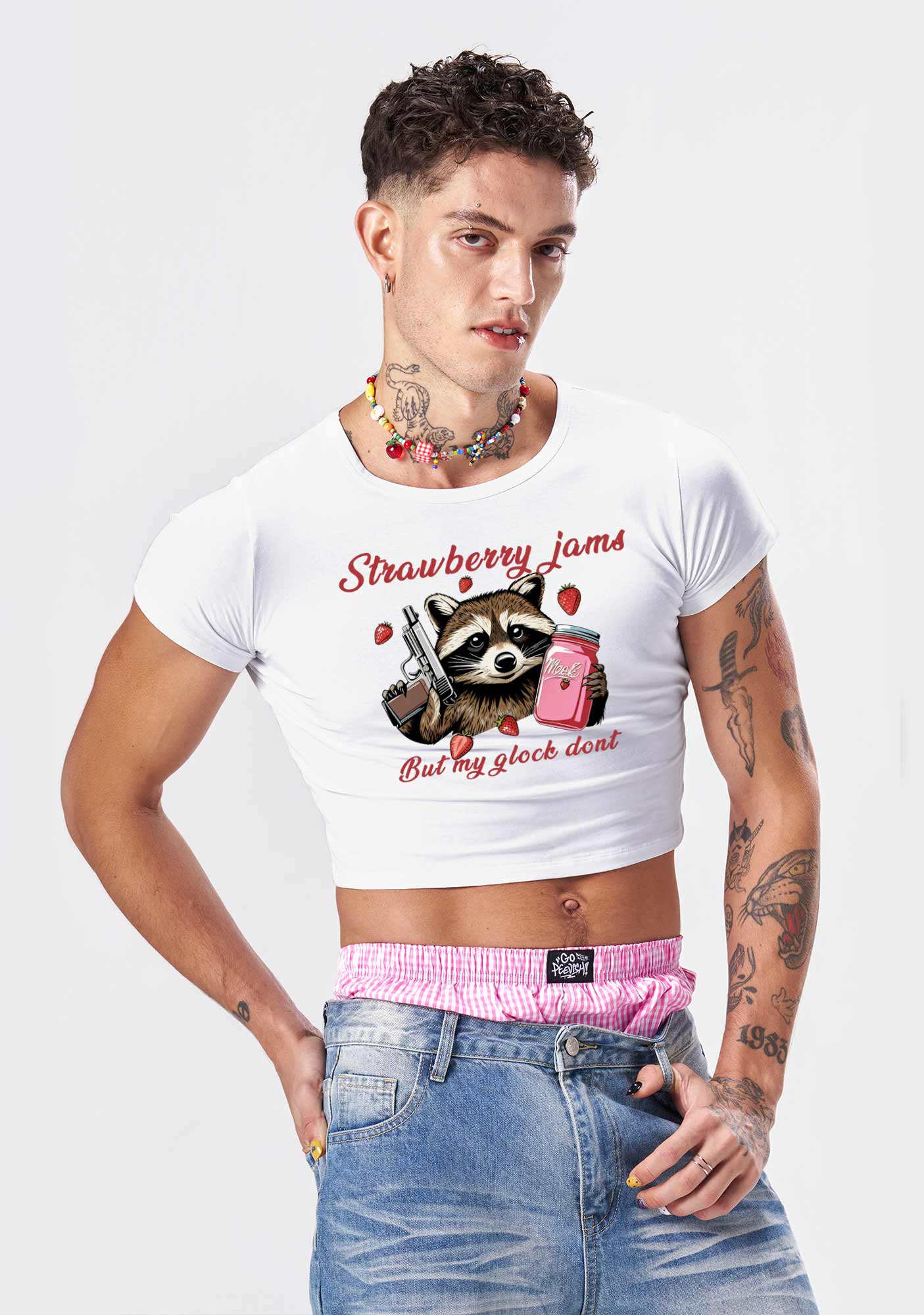 Strawberry Jams Raccoon Y2K Baby Tee Cherrykitten - Image 2