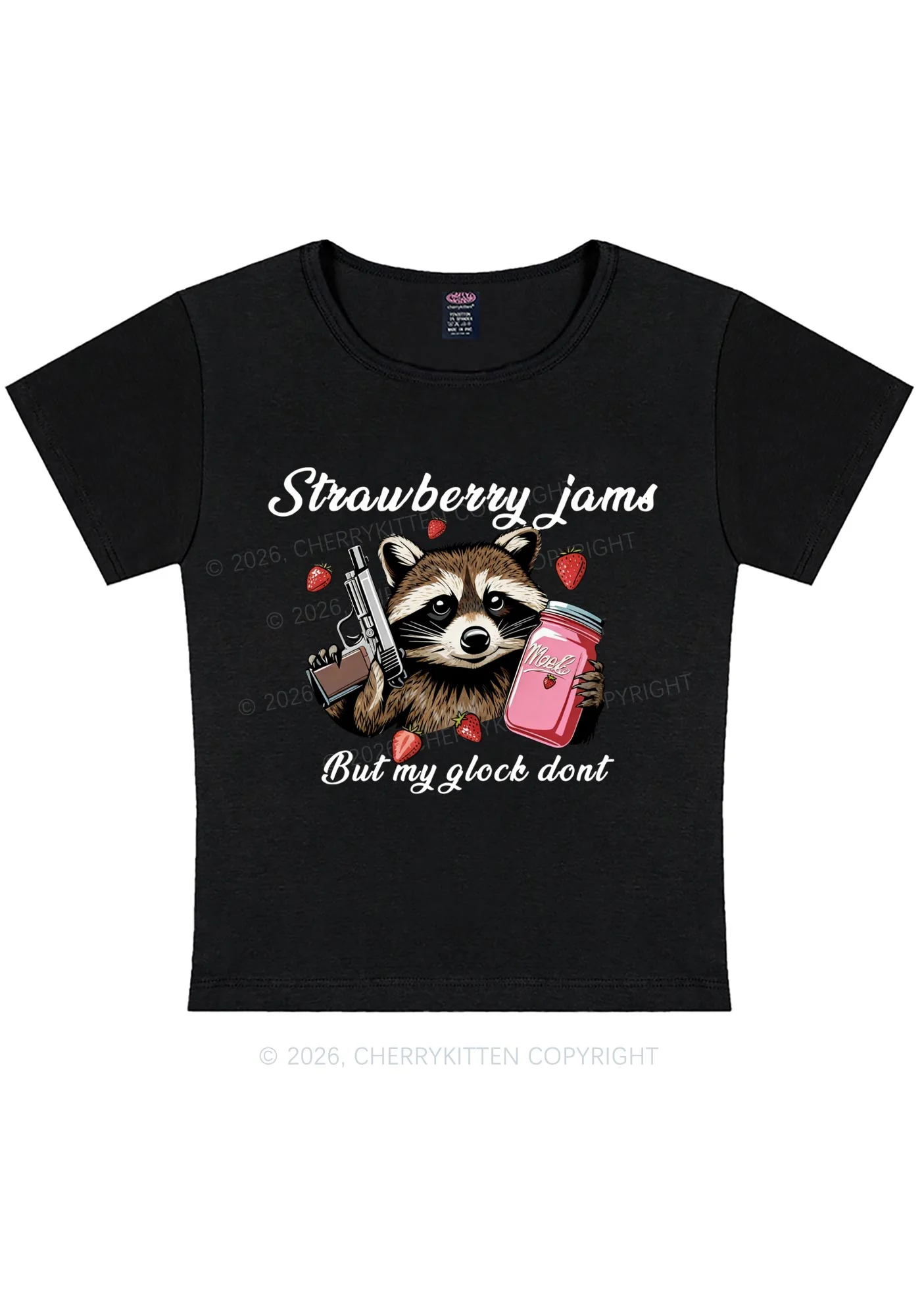 Strawberry Jams Raccoon Y2K Baby Tee Cherrykitten - Image 3
