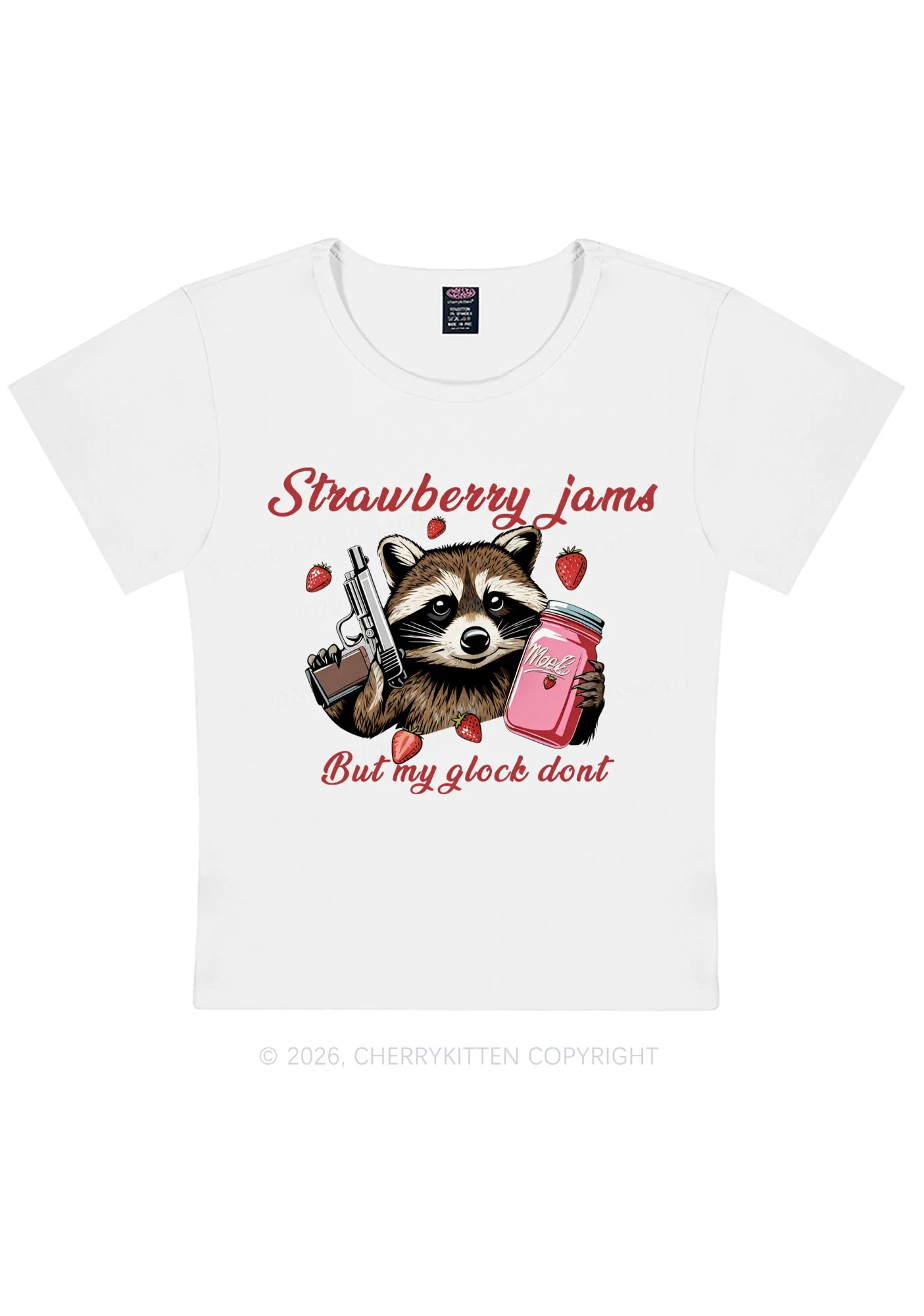 Strawberry Jams Raccoon Y2K Baby Tee Cherrykitten - Image 4
