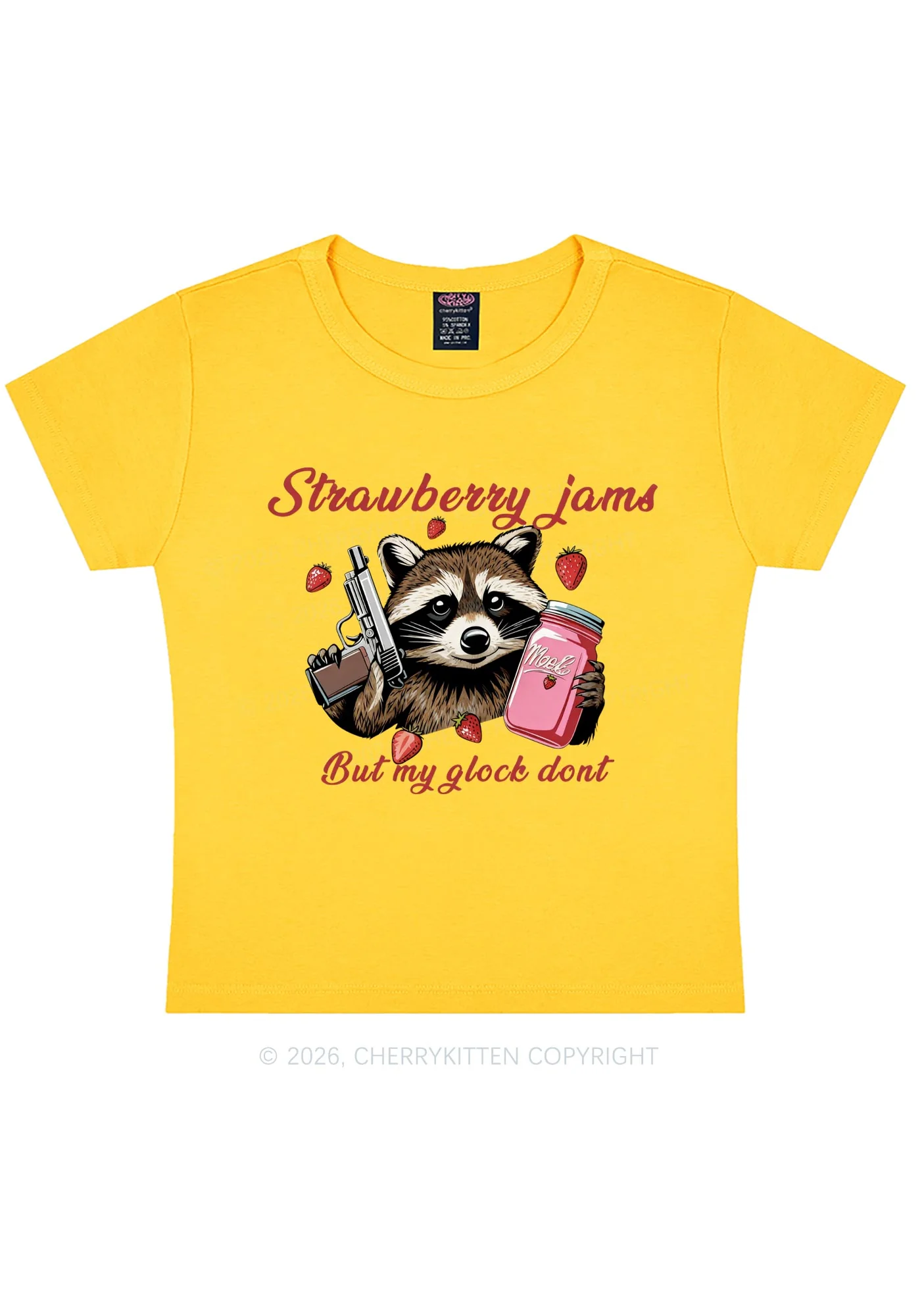 Strawberry Jams Raccoon Y2K Baby Tee Cherrykitten - Image 5