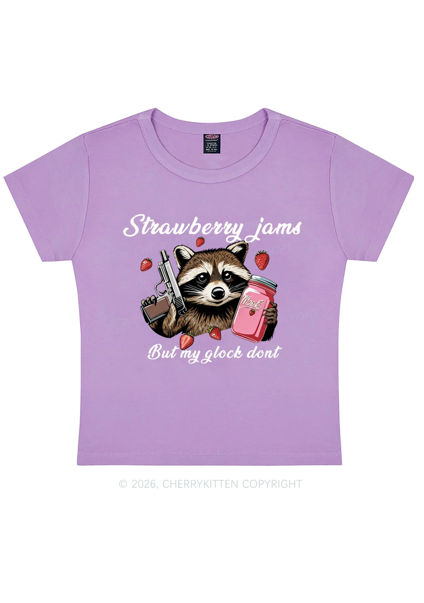 Strawberry Jams Raccoon Y2K Baby Tee Cherrykitten - Image 6