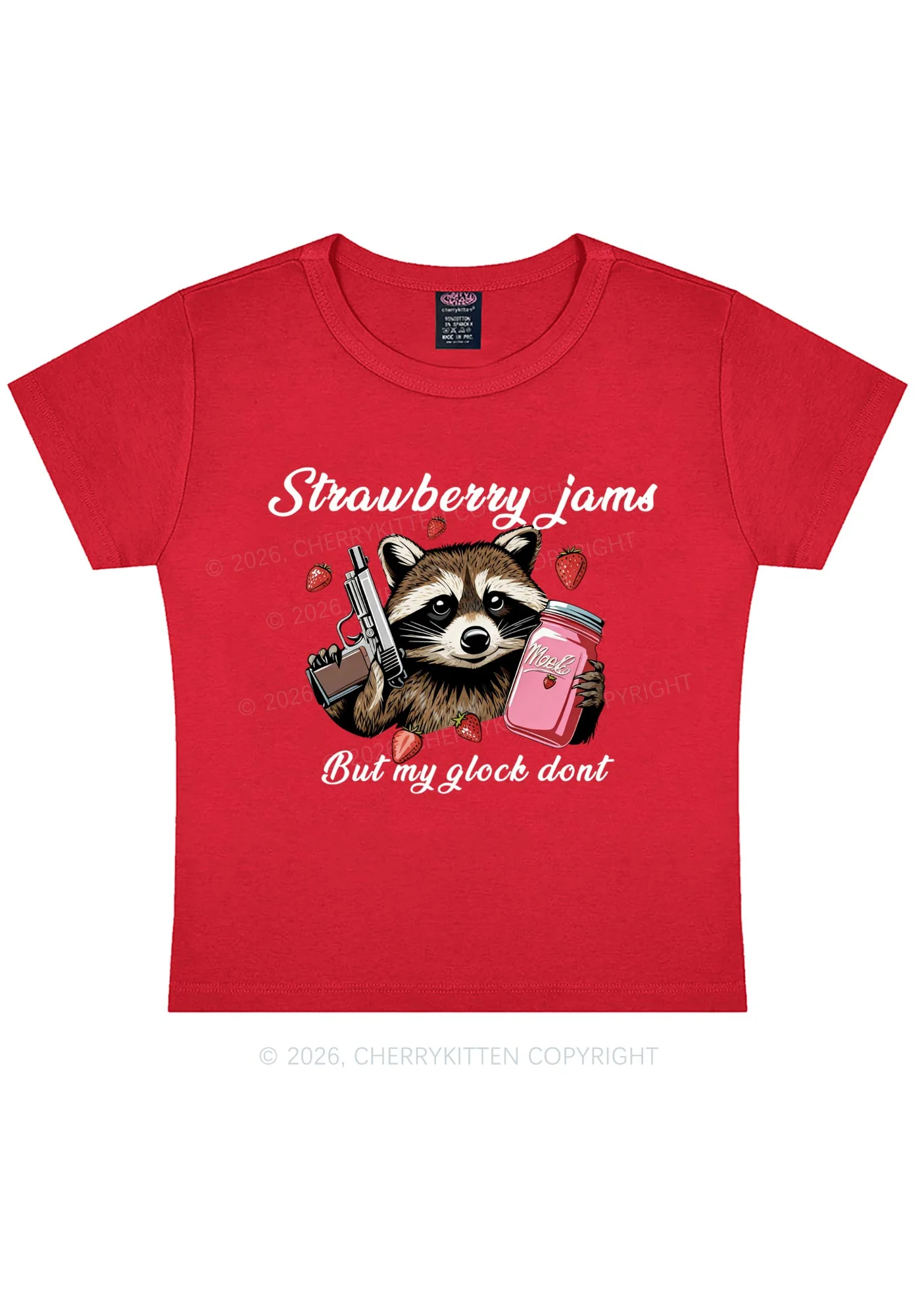 Strawberry Jams Raccoon Y2K Baby Tee Cherrykitten - Image 7
