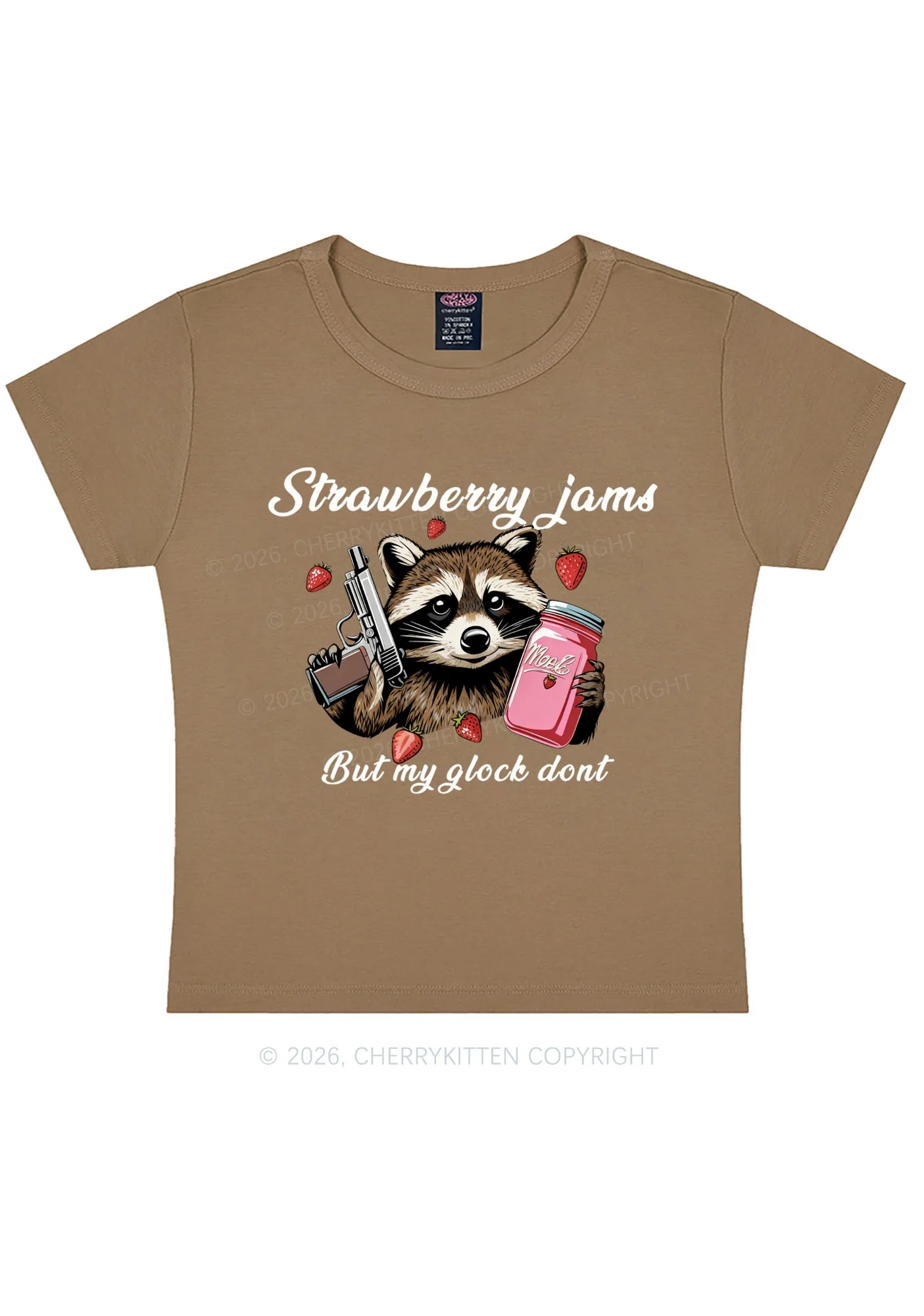 Strawberry Jams Raccoon Y2K Baby Tee Cherrykitten - Image 9