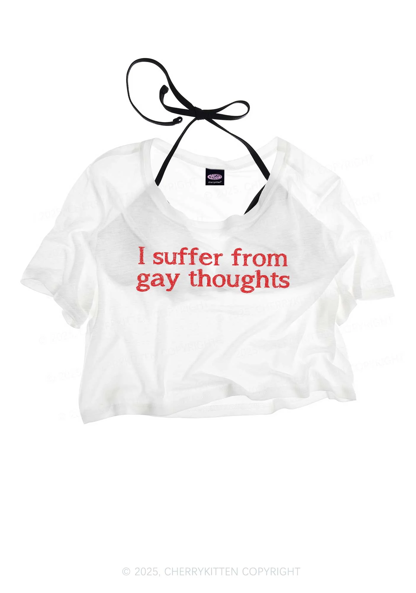 Suffer From Gay Thoughts Pride Y2K Sheer Crop Tee Cherrykitten - Image 2