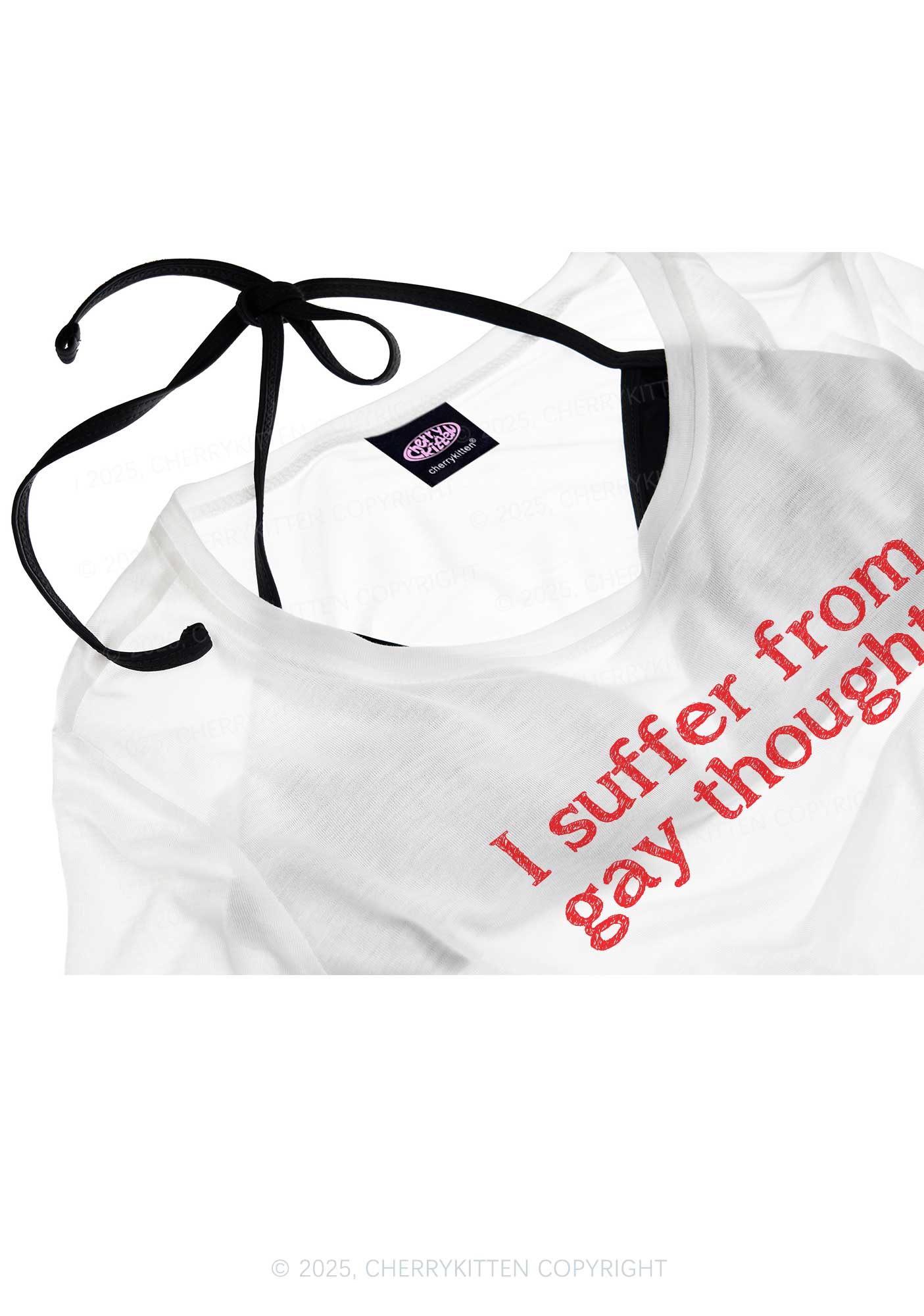 Suffer From Gay Thoughts Pride Y2K Sheer Crop Tee Cherrykitten - Image 3