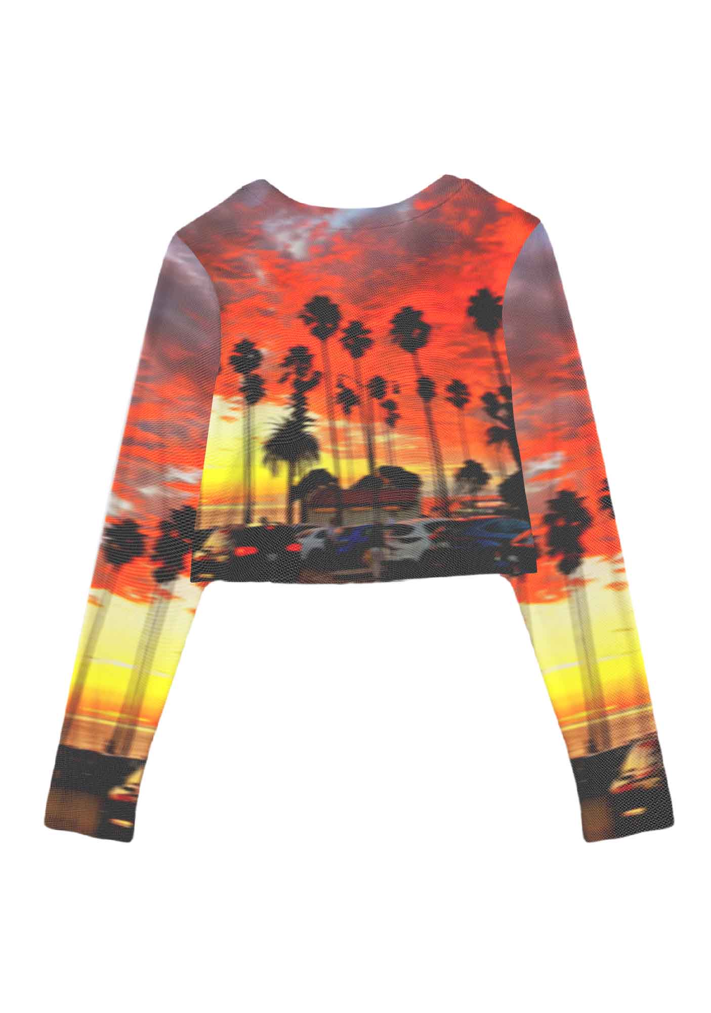 Sunset Palms Y2K Mesh Long Sleeve Crop Top Cherrykitten - Image 3