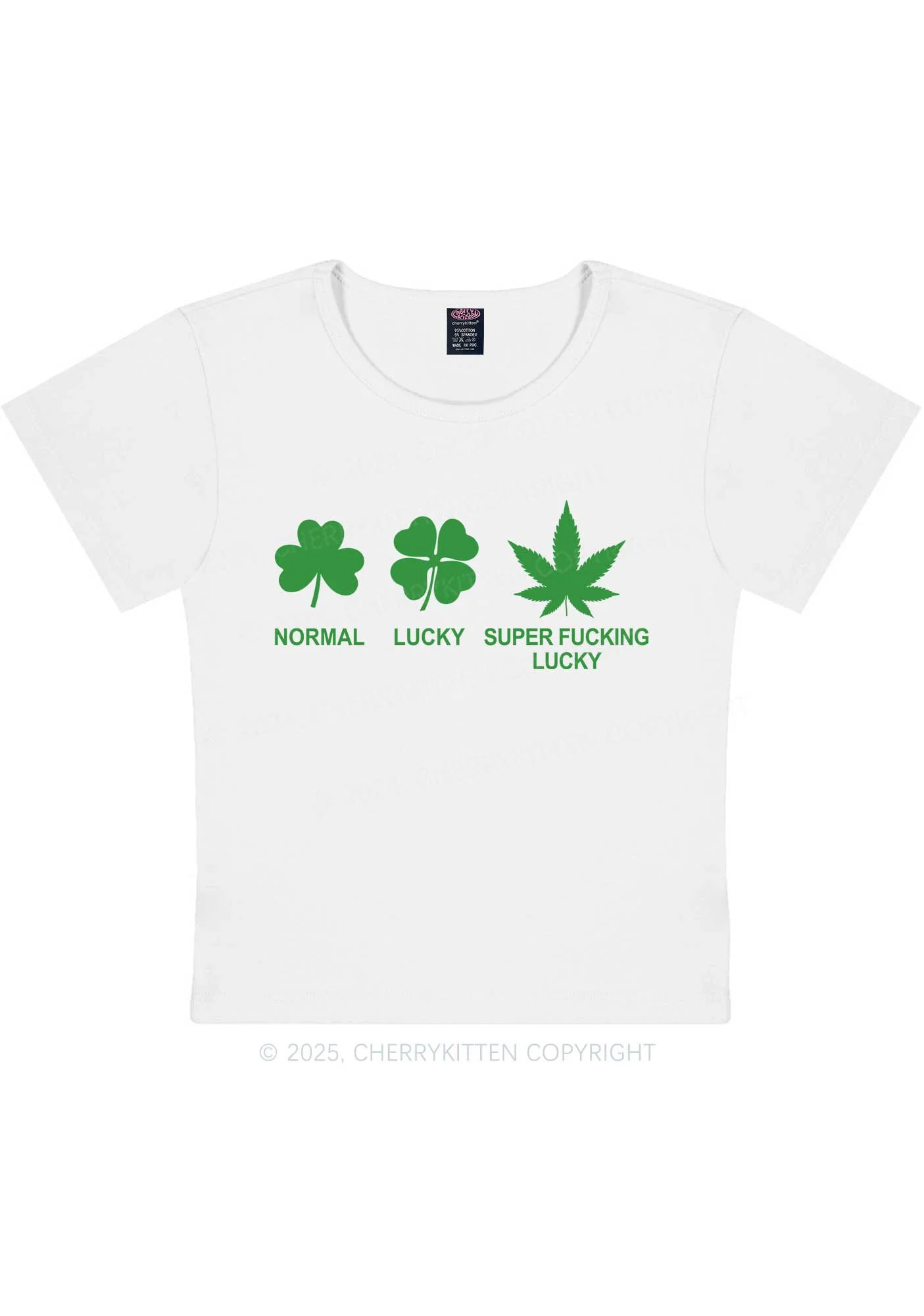 Super Fxxking Lucky St Patricks Y2K Baby Tee Cherrykitten - Image 3