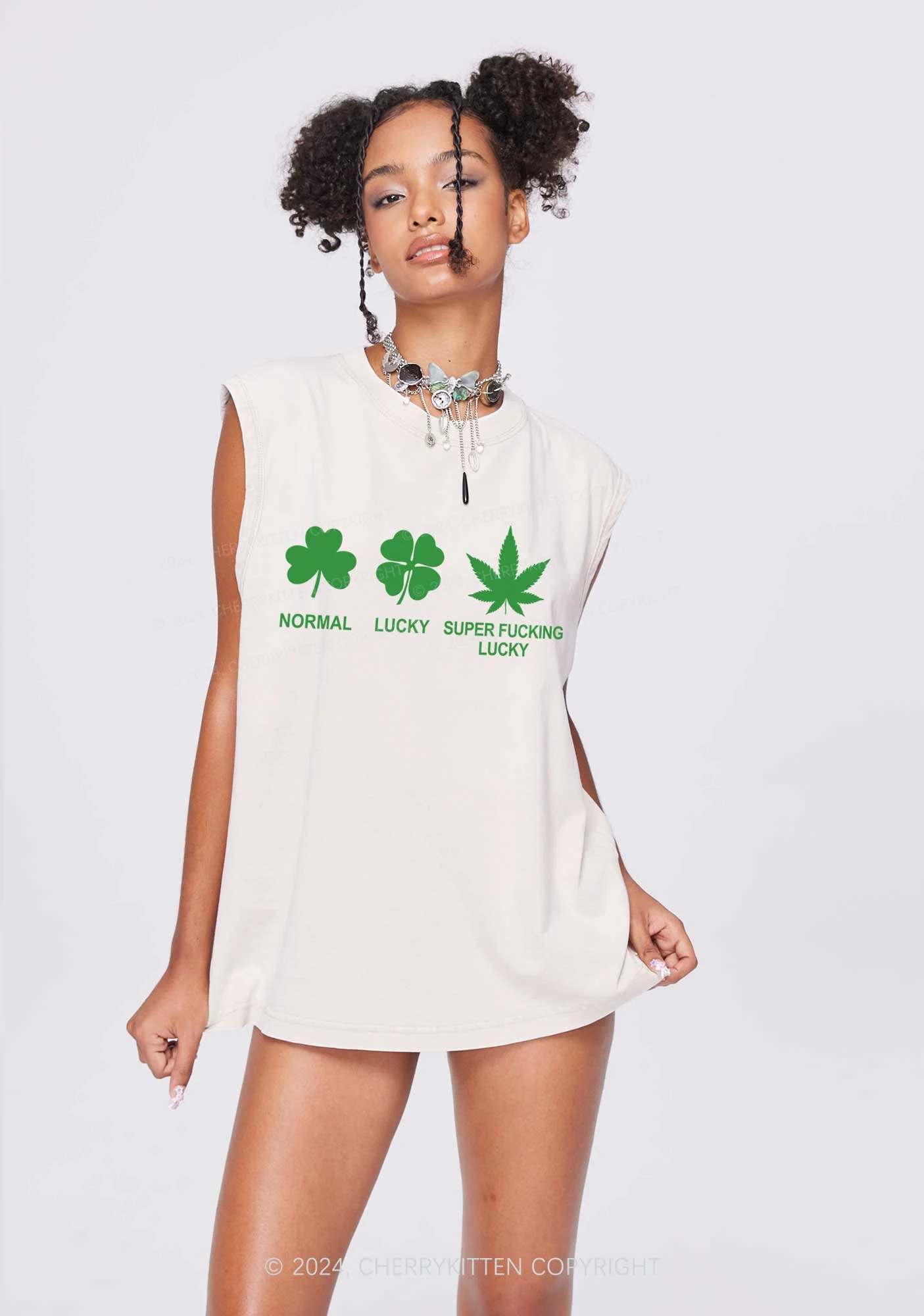 Super Fxxking Lucky St Patricks Y2K Washed Tank Cherrykitten - Image 2