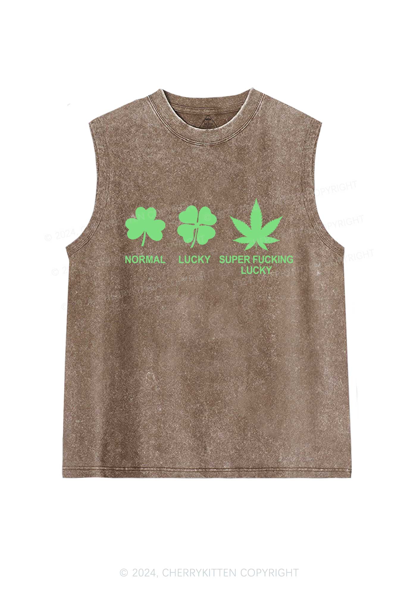 Super Fxxking Lucky St Patricks Y2K Washed Tank Cherrykitten - Image 5