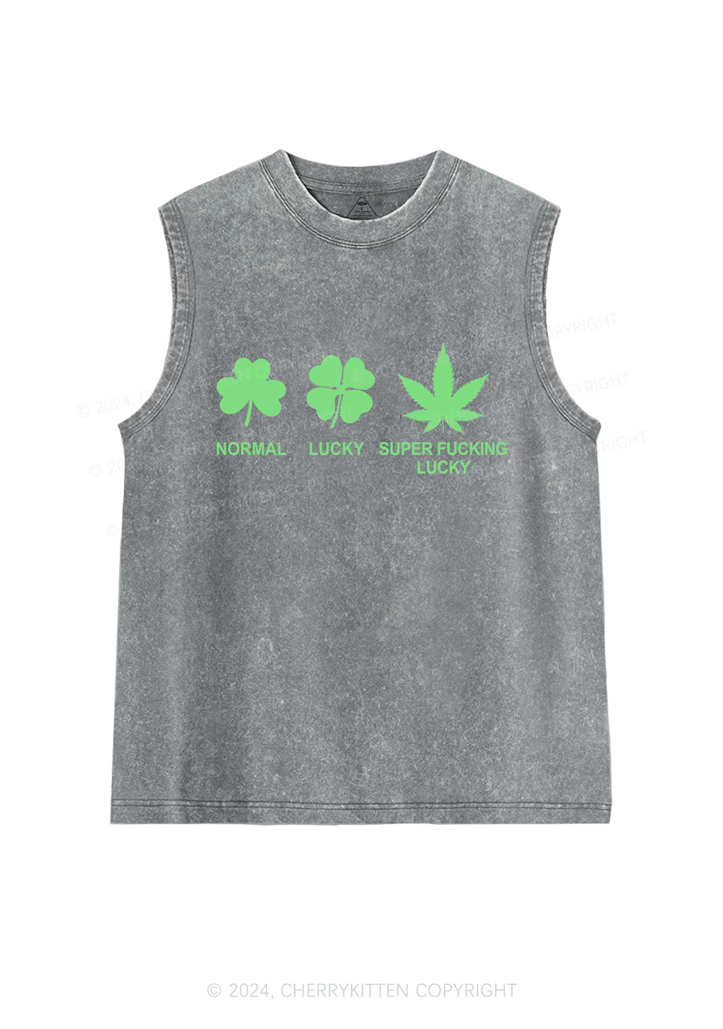 Super Fxxking Lucky St Patricks Y2K Washed Tank Cherrykitten - Image 6