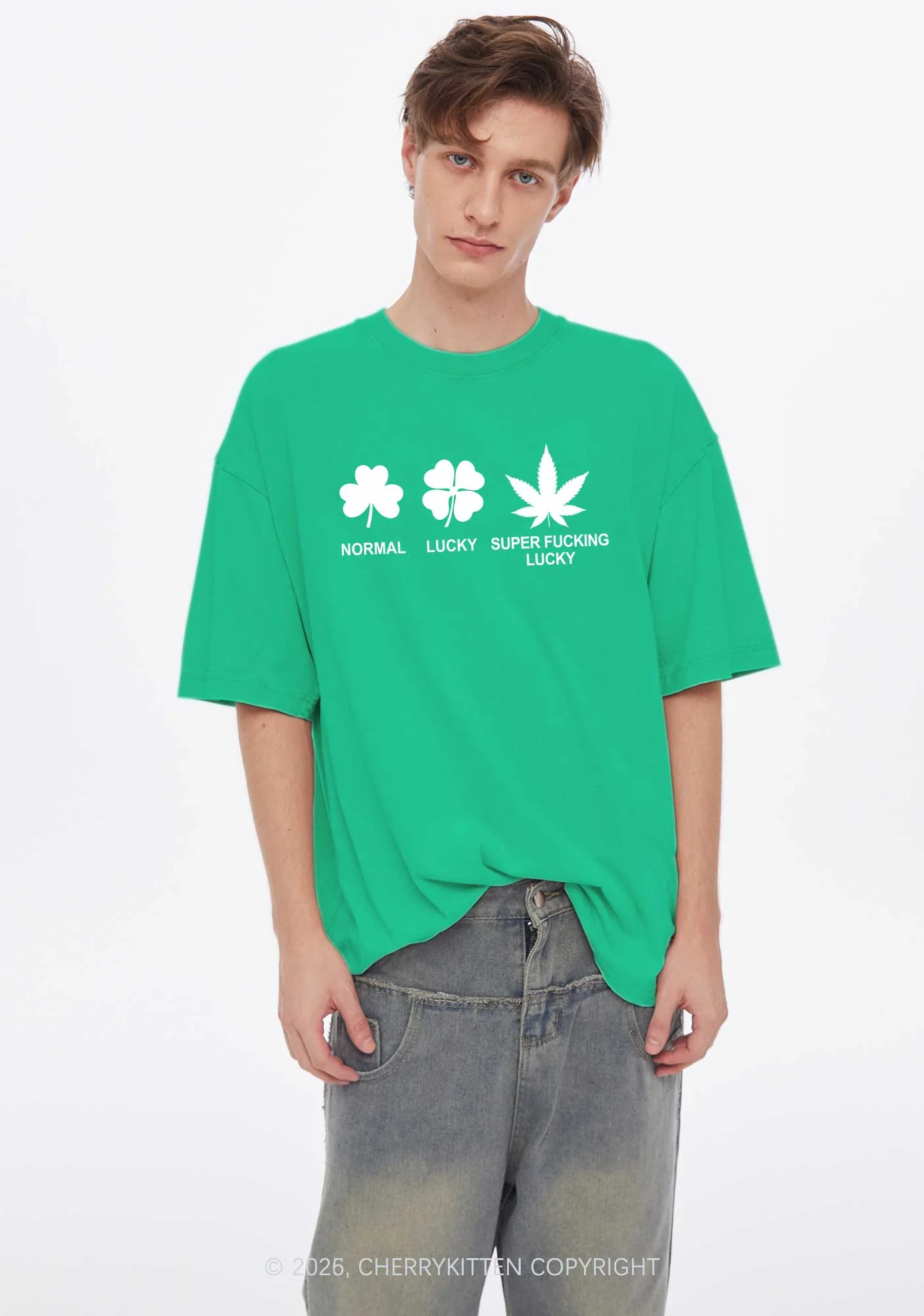 Super Fxxking Lucky St Patricks Y2K Washed Tee Cherrykitten - Image 2