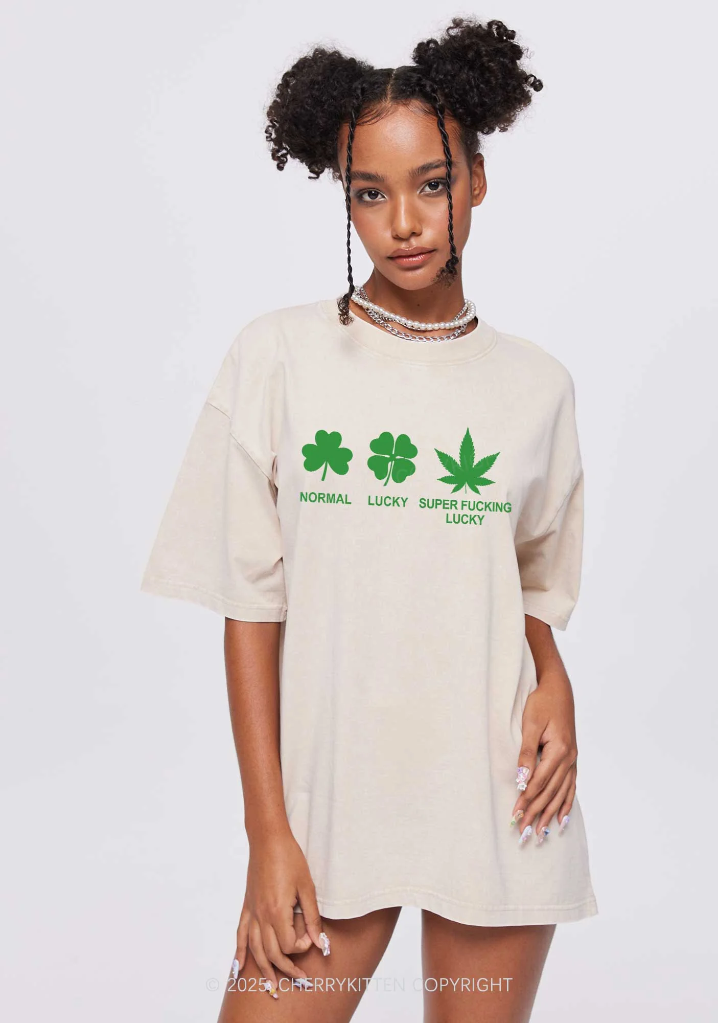 Super Fxxking Lucky St Patricks Y2K Washed Tee Cherrykitten - Image 3