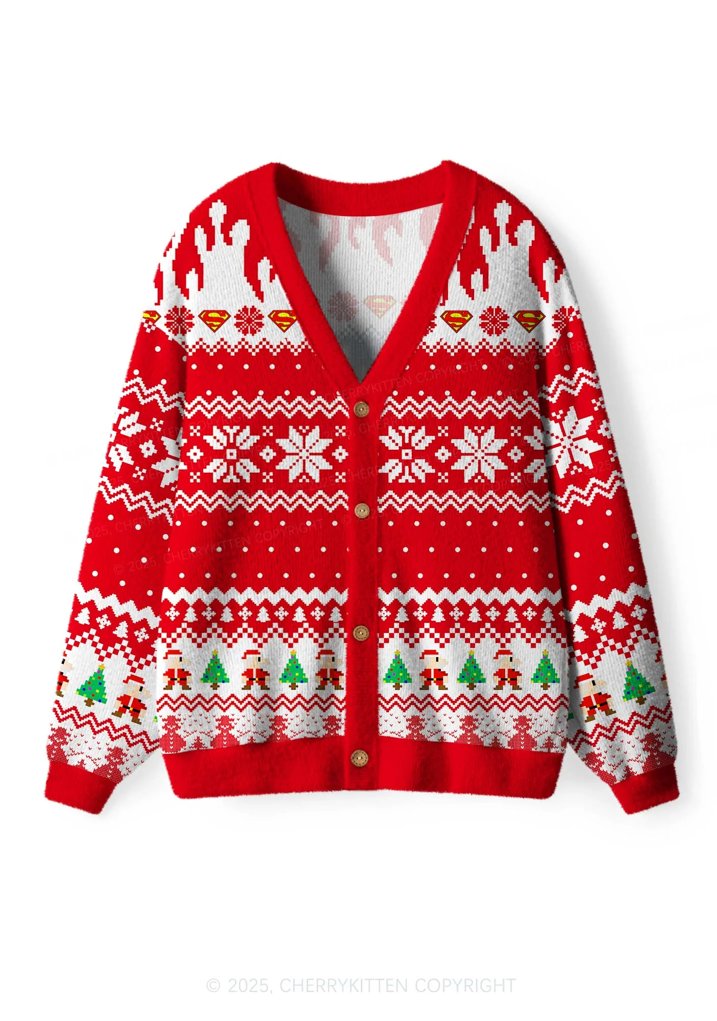 Super Santa Y2K Christmas Cardigan Knit Sweatshirt Cherrykitten - Image 2