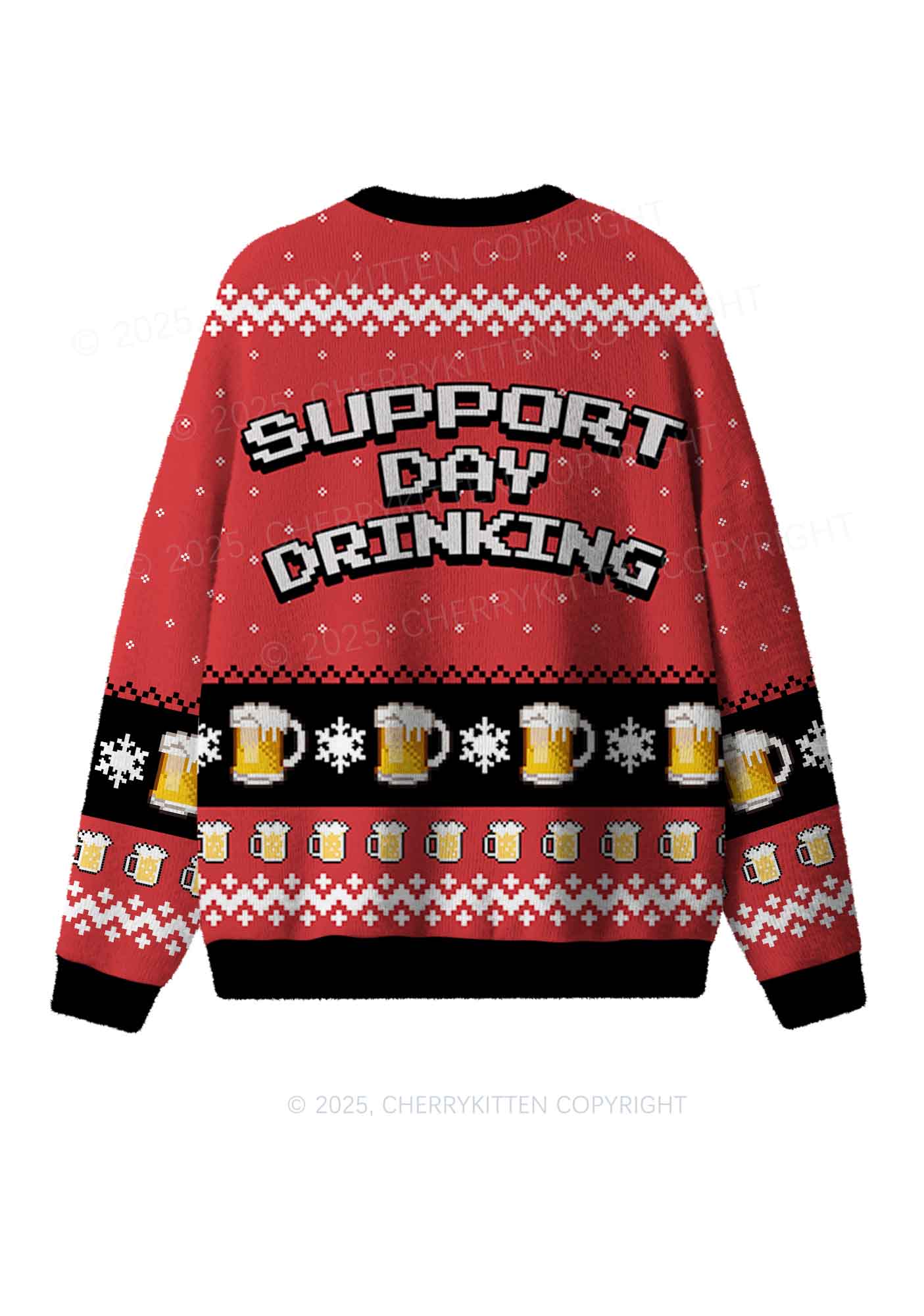 Support Day Drinking Y2K Christmas Knit Sweatshirt Cherrykitten - Image 2