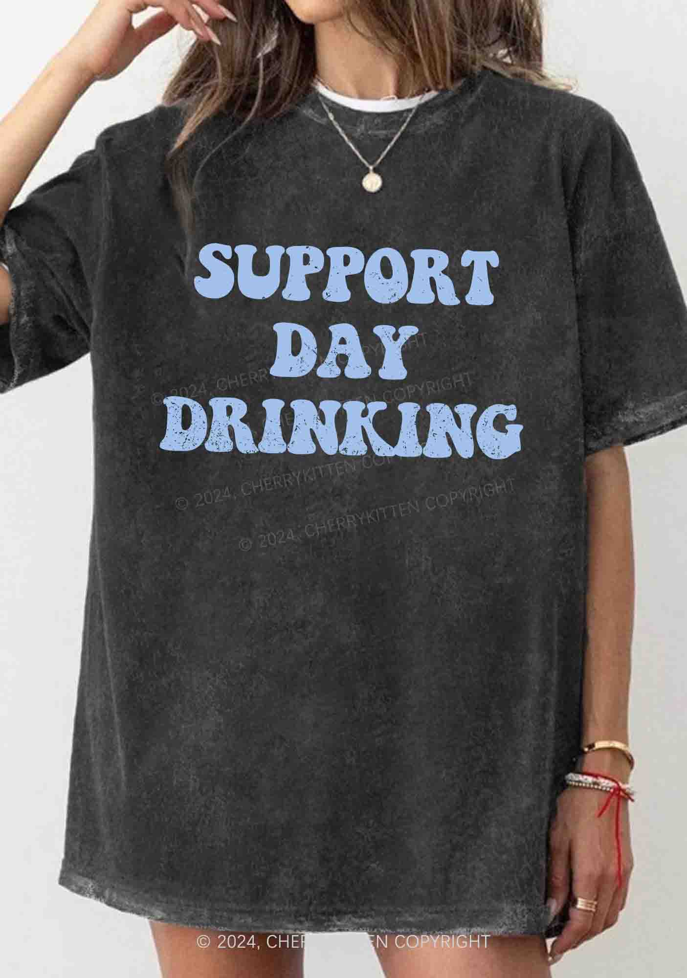 Support Day Drinking Y2K Washed Tee Cherrykitten - Image 2