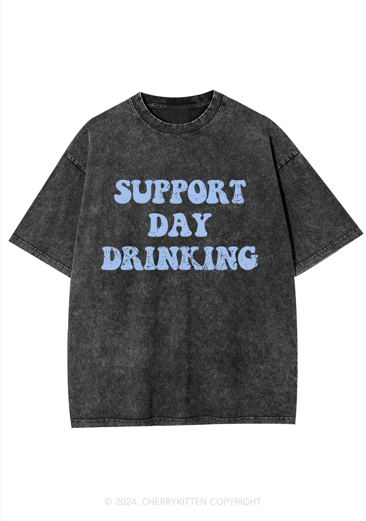 Support Day Drinking Y2K Washed Tee Cherrykitten - Image 3