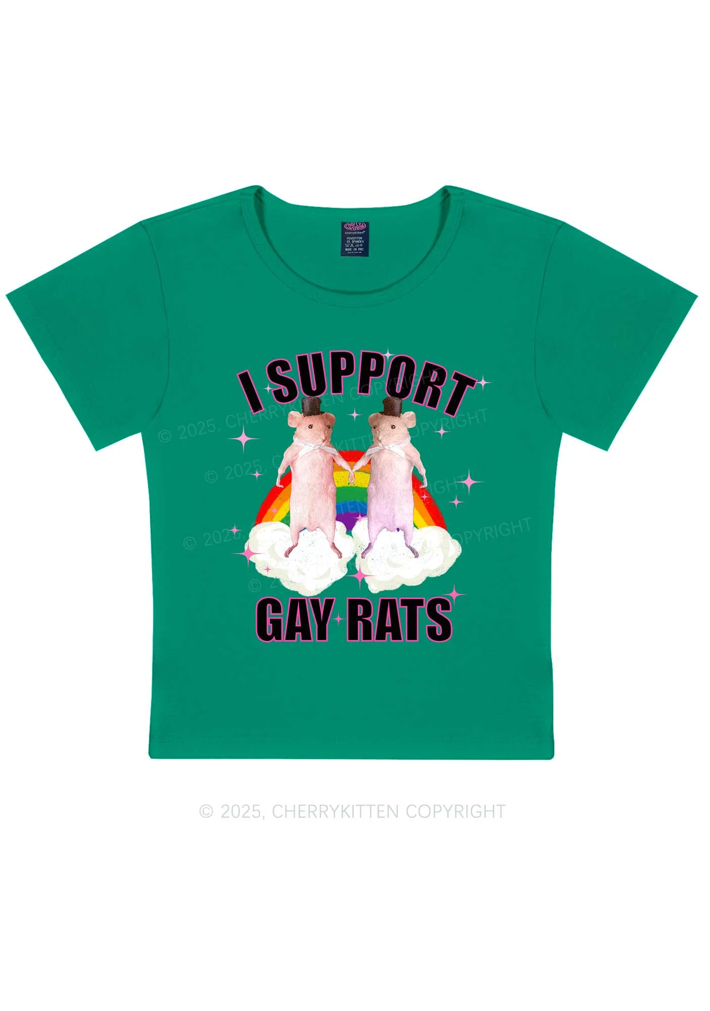 Support Gay Rats Pride Y2K Baby Tee Cherrykitten - Image 11