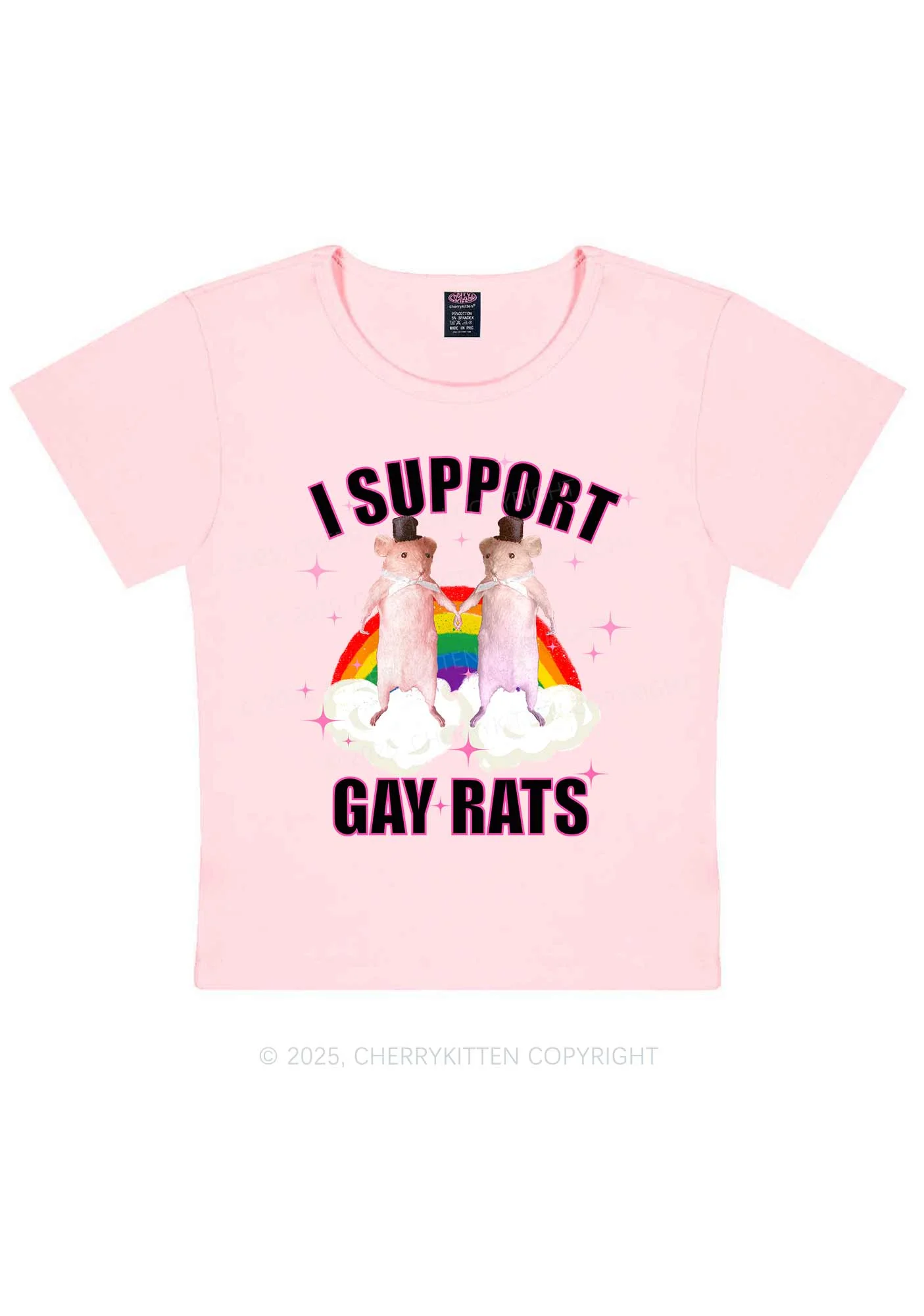 Support Gay Rats Pride Y2K Baby Tee Cherrykitten - Image 12