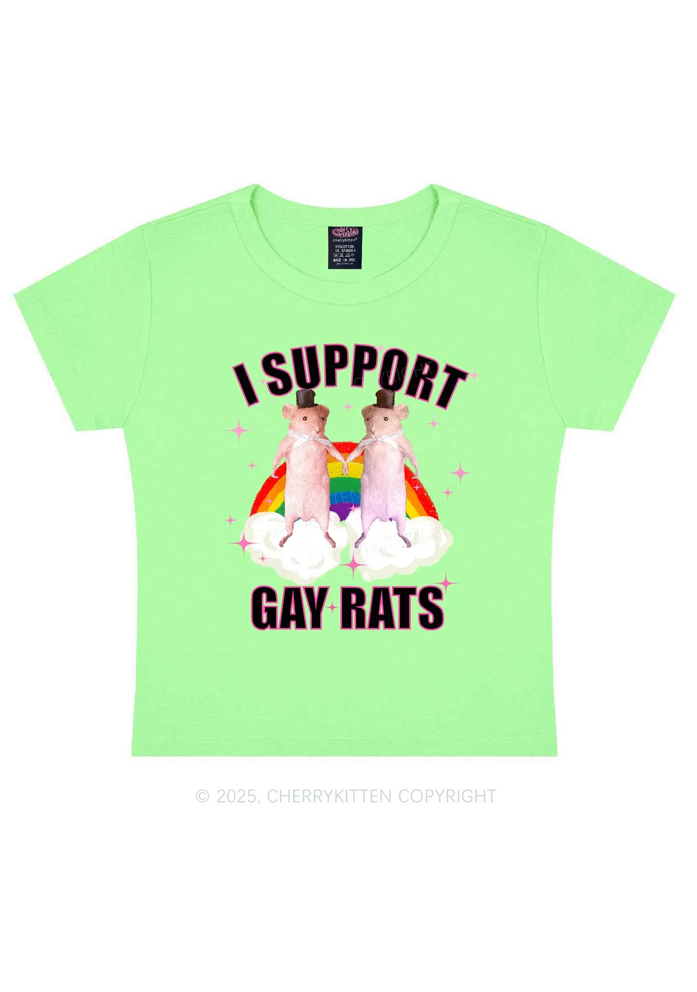 Support Gay Rats Pride Y2K Baby Tee Cherrykitten - Image 13