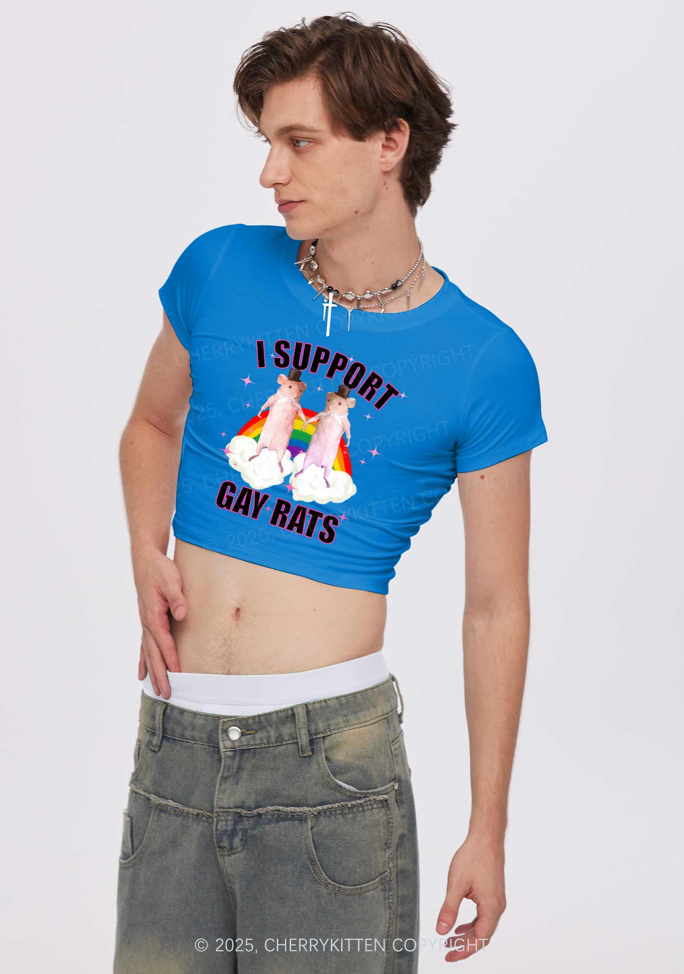 Support Gay Rats Pride Y2K Baby Tee Cherrykitten - Image 2