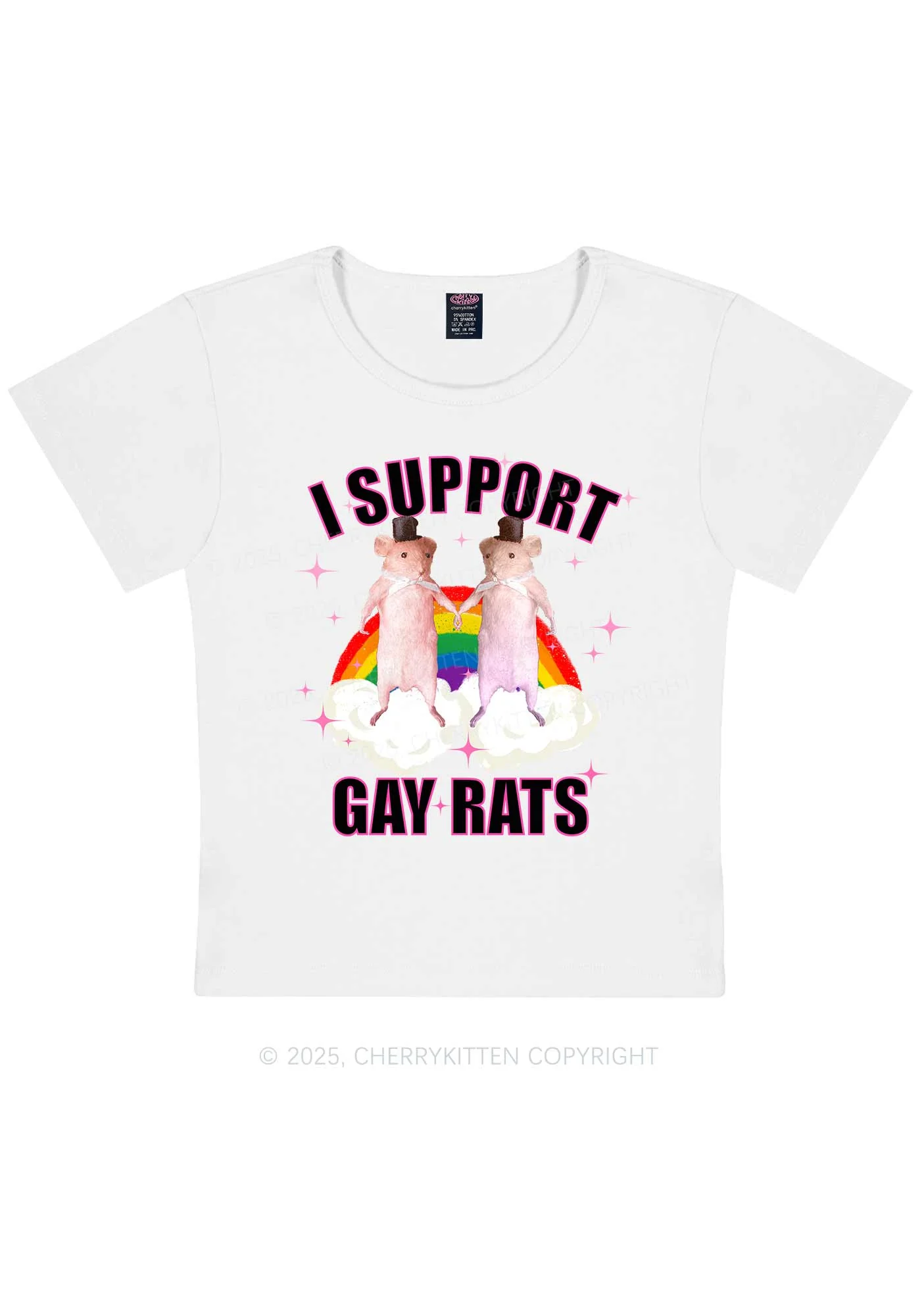 Support Gay Rats Pride Y2K Baby Tee Cherrykitten - Image 4