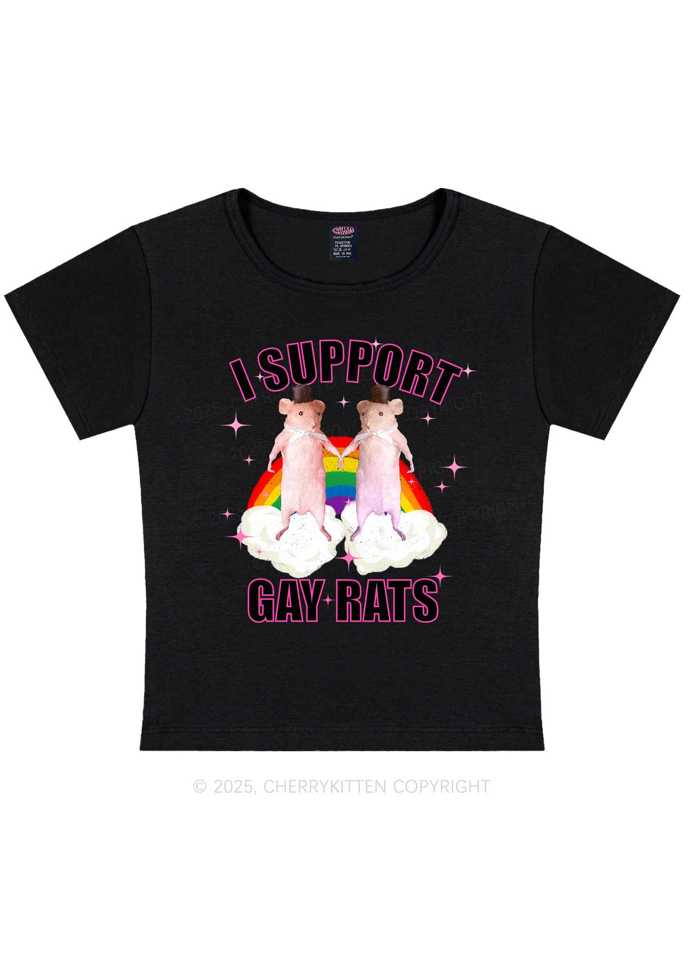 Support Gay Rats Pride Y2K Baby Tee Cherrykitten - Image 5