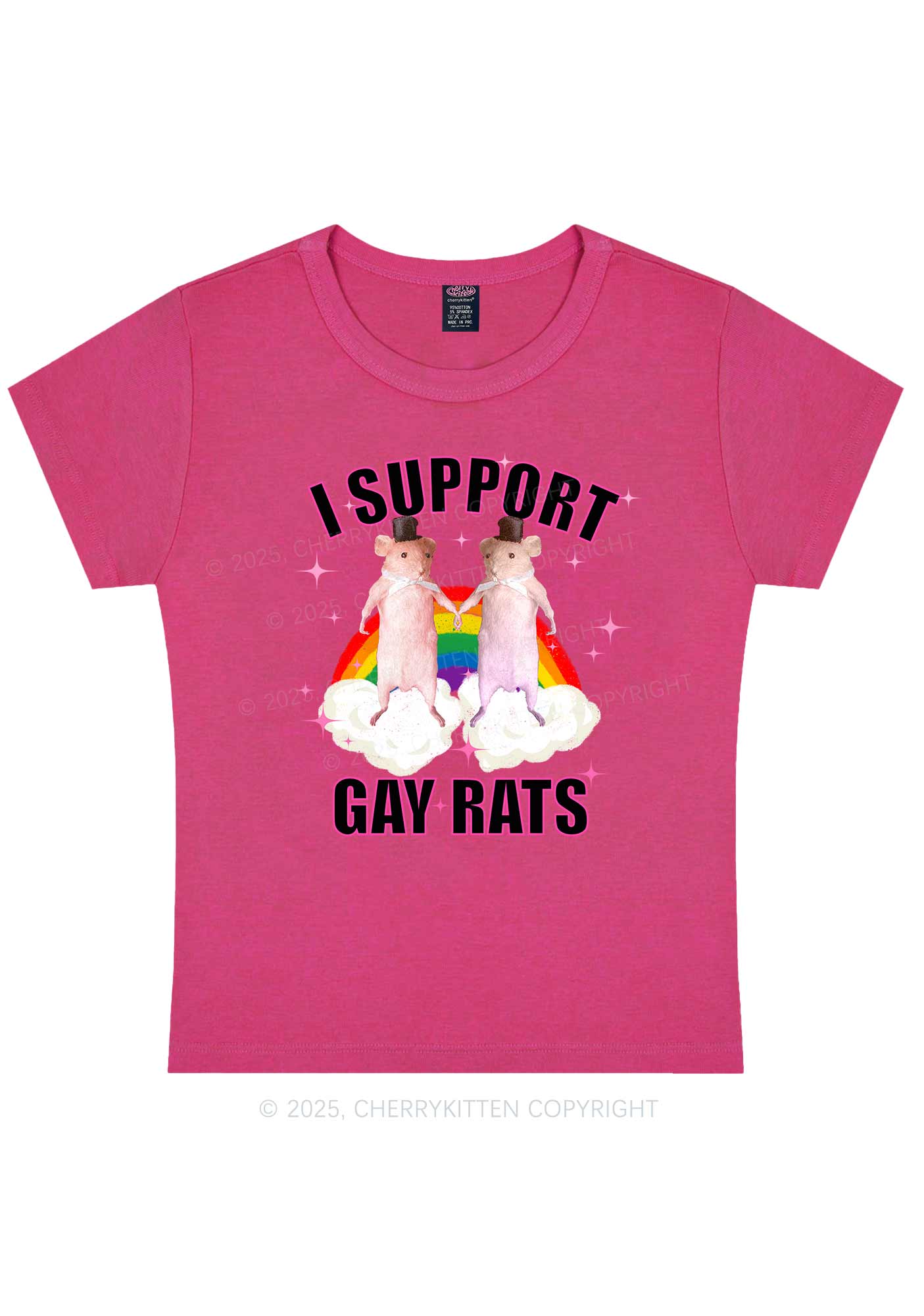 Support Gay Rats Pride Y2K Baby Tee Cherrykitten - Image 6