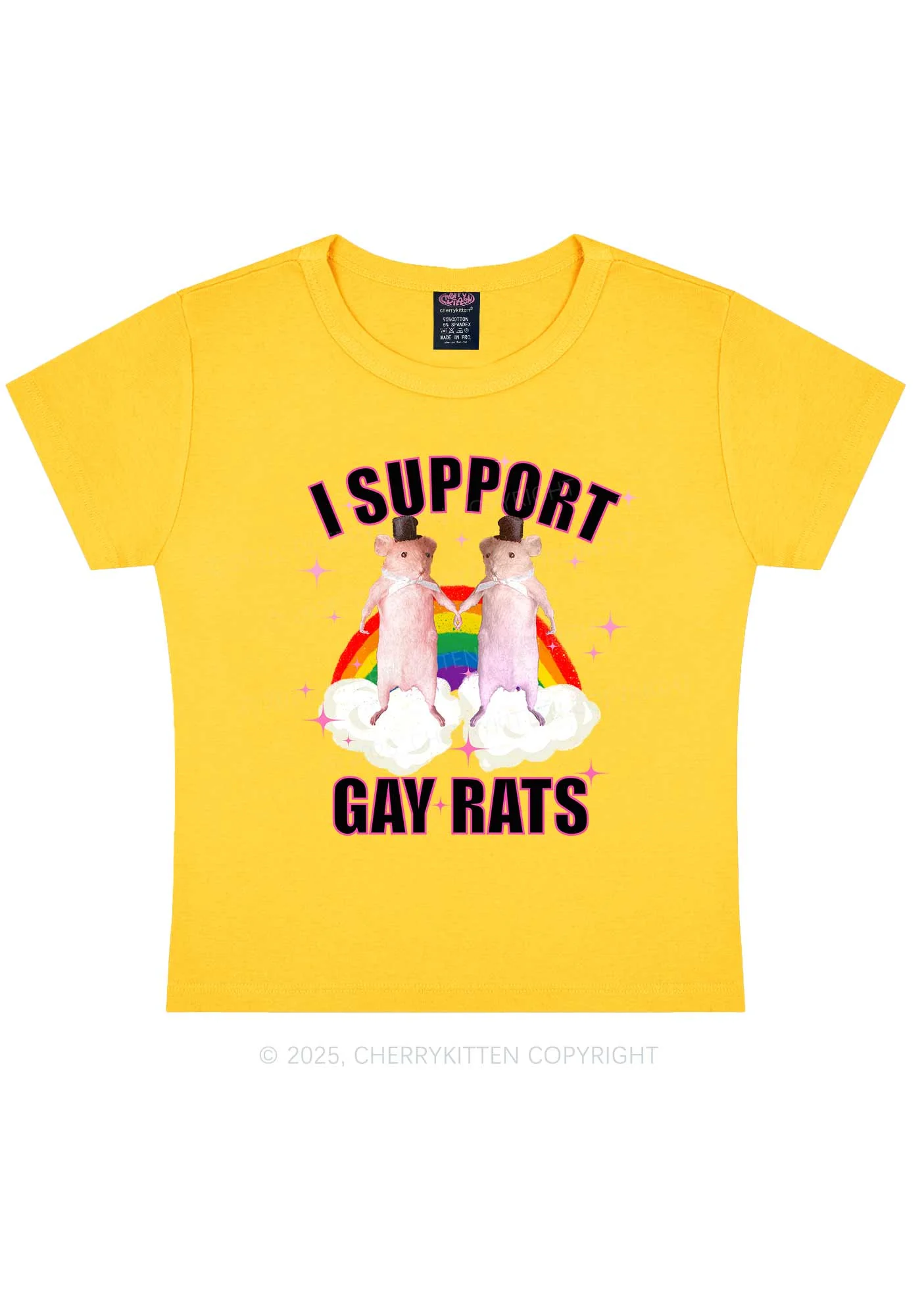 Support Gay Rats Pride Y2K Baby Tee Cherrykitten - Image 7