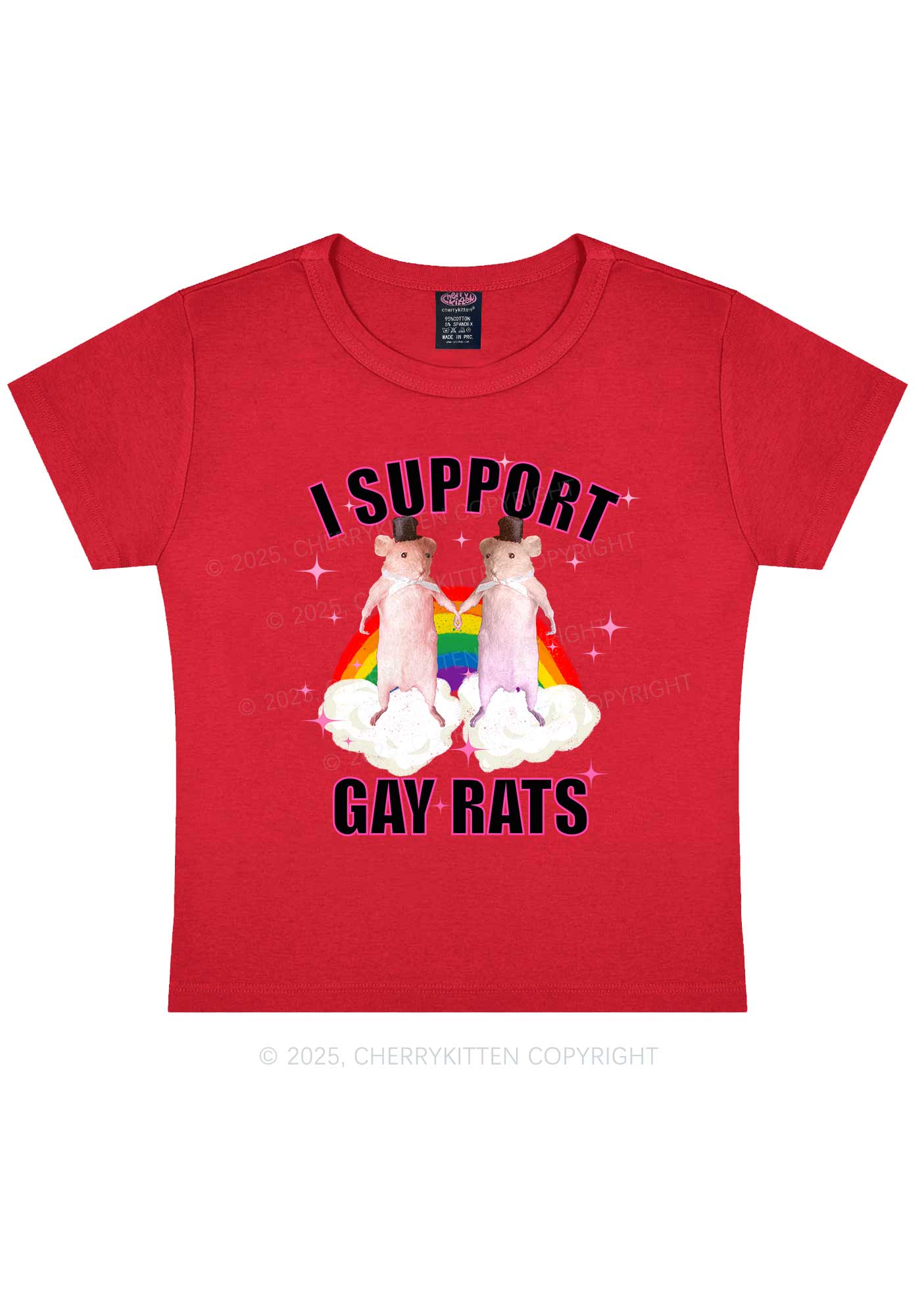 Support Gay Rats Pride Y2K Baby Tee Cherrykitten - Image 8