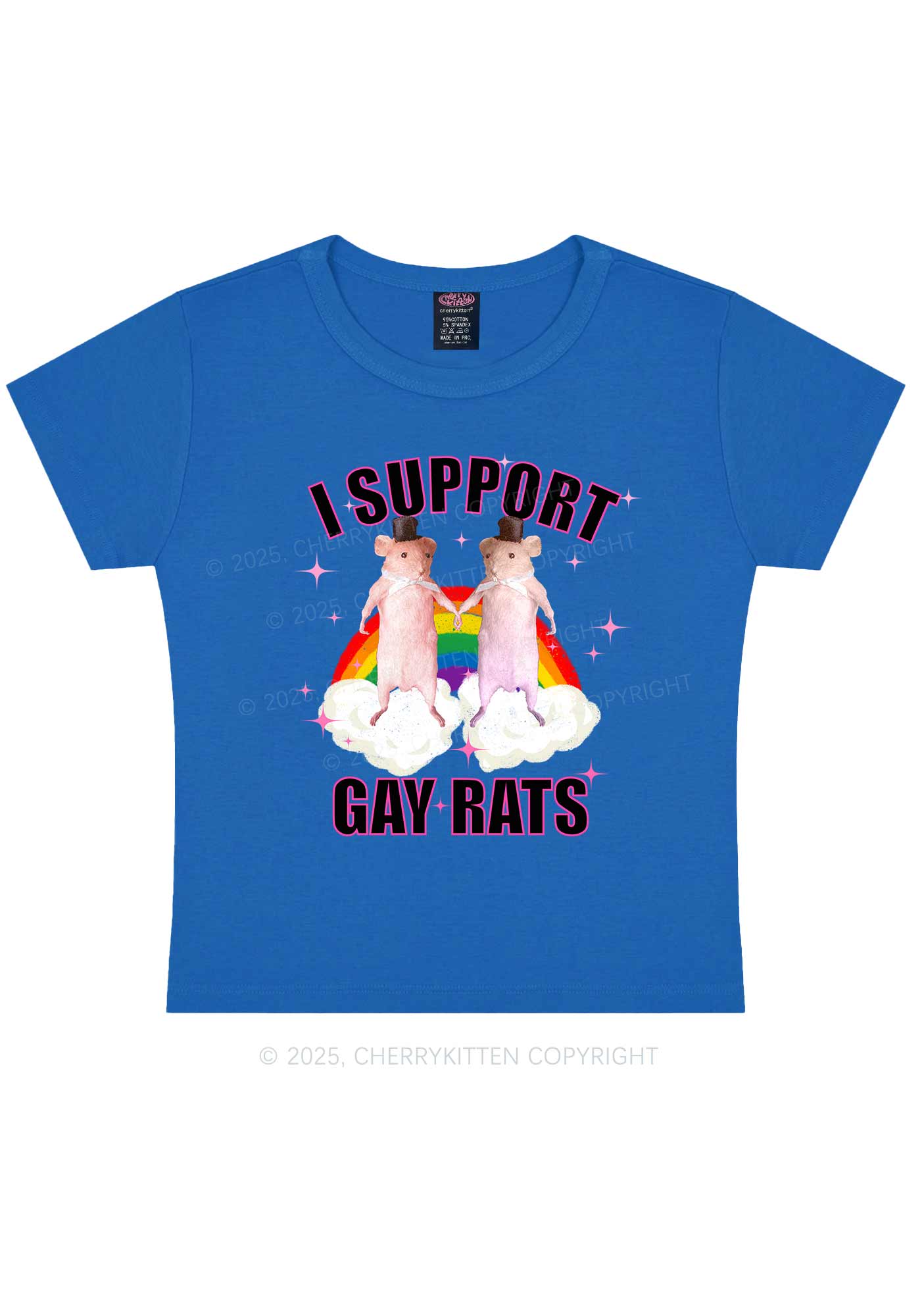 Support Gay Rats Pride Y2K Baby Tee Cherrykitten - Image 9