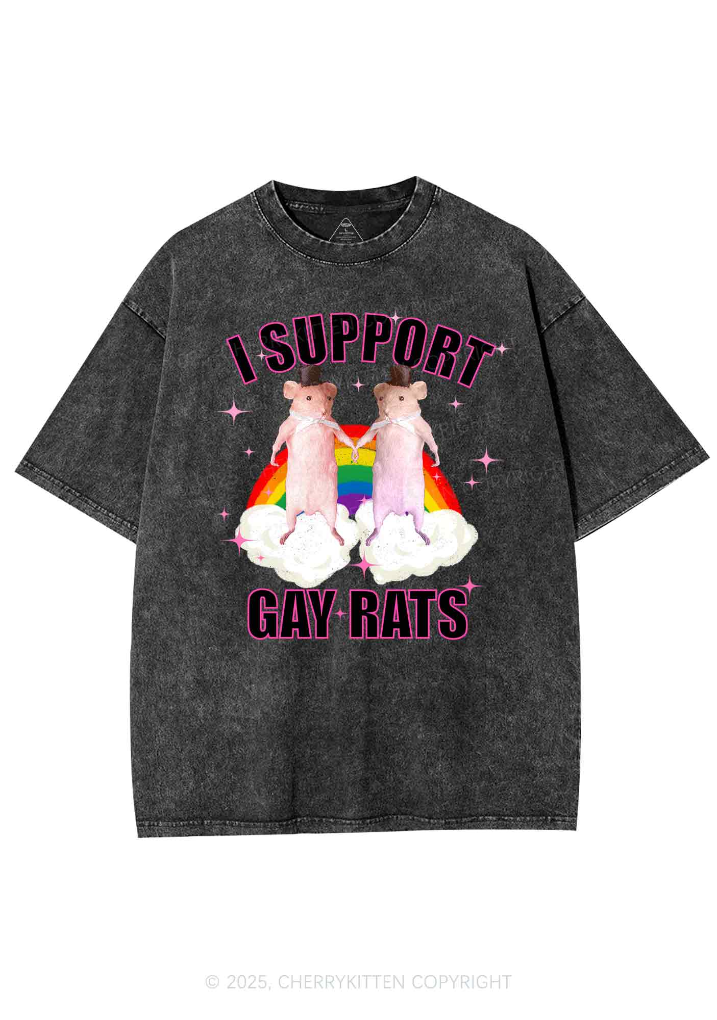 Support Gay Rats Pride Y2K Shirts Washed Tee Cherrykitten - Image 3