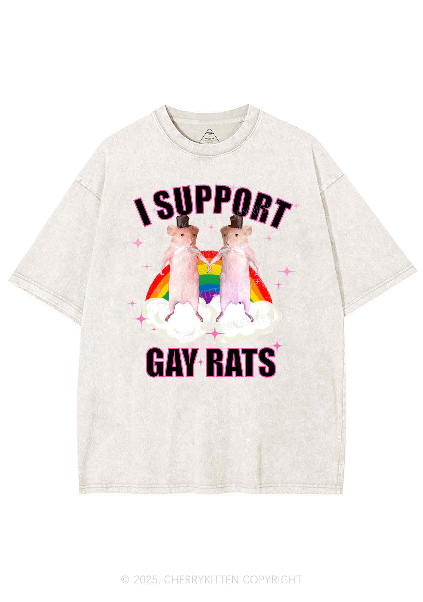 Support Gay Rats Pride Y2K Shirts Washed Tee Cherrykitten - Image 5