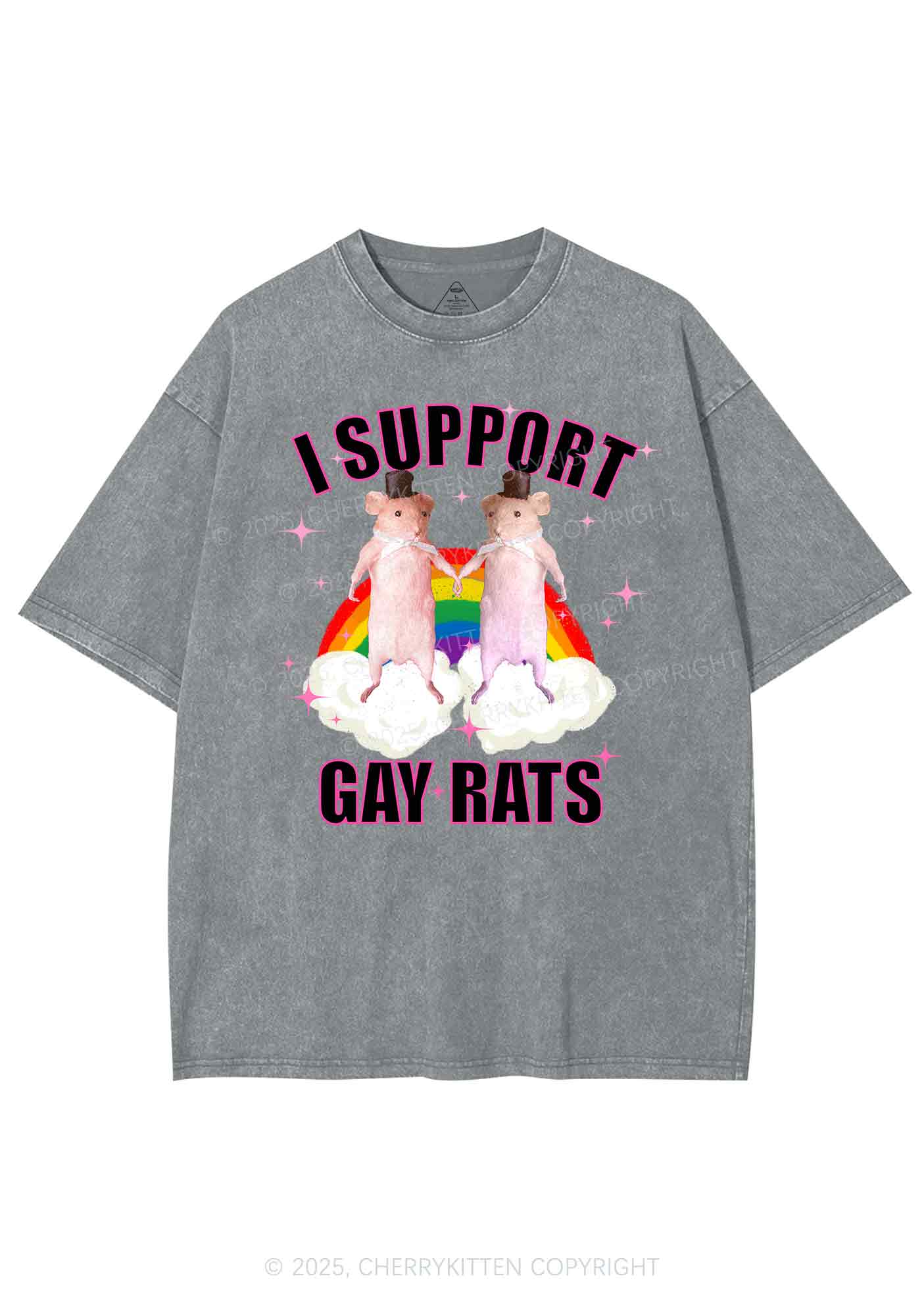 Support Gay Rats Pride Y2K Shirts Washed Tee Cherrykitten - Image 6